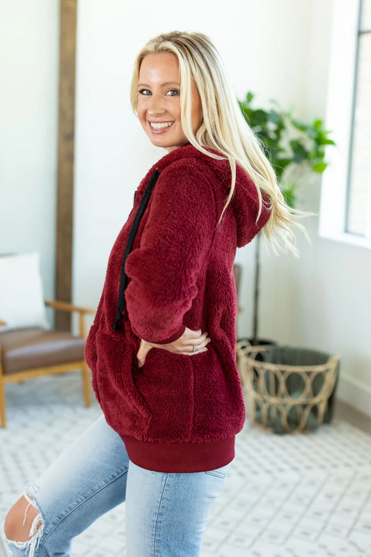 PREBOOK Teddy Sherpa FullZip Hoodie - Burgundy
