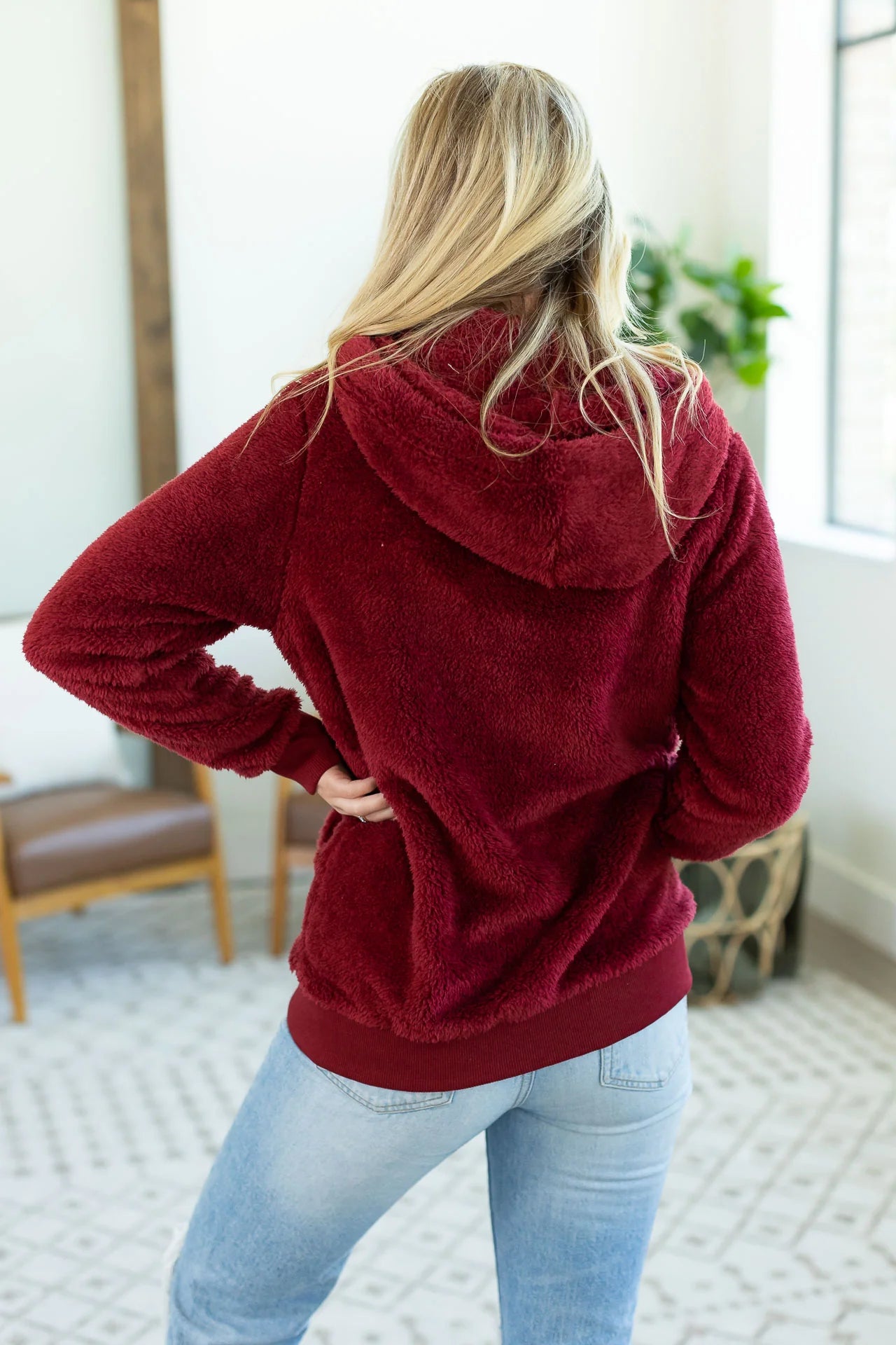 PREBOOK Teddy Sherpa FullZip Hoodie - Burgundy