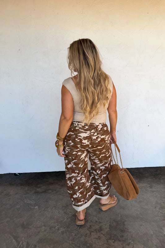 PREORDER- DESERT BROGAN CAMO BARREL JEANS