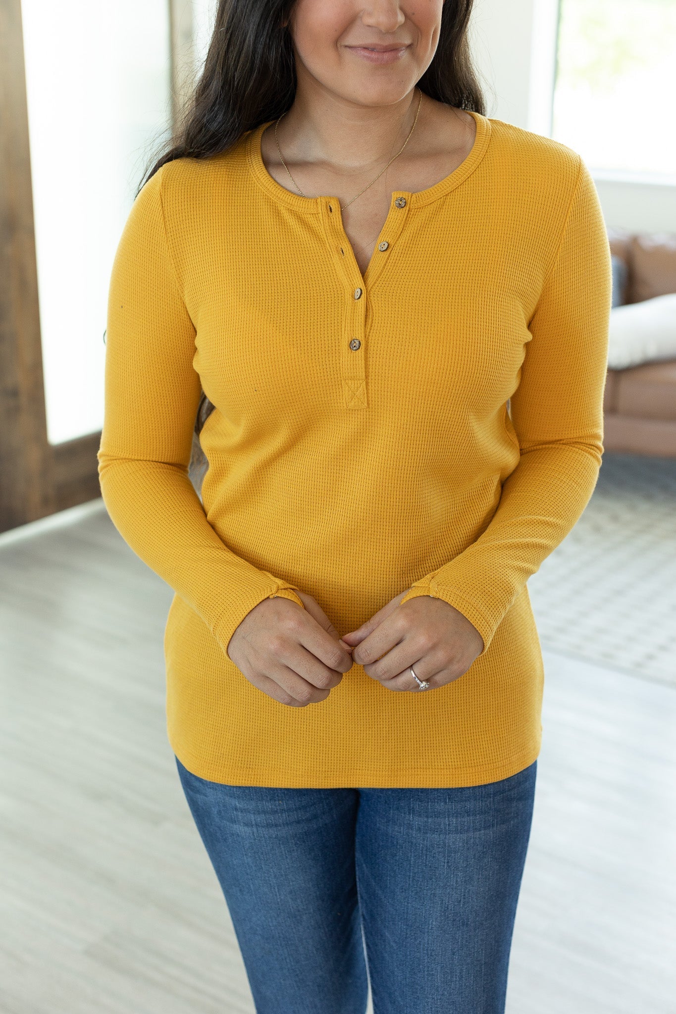 Harper Long Sleeve Henley - Mustard