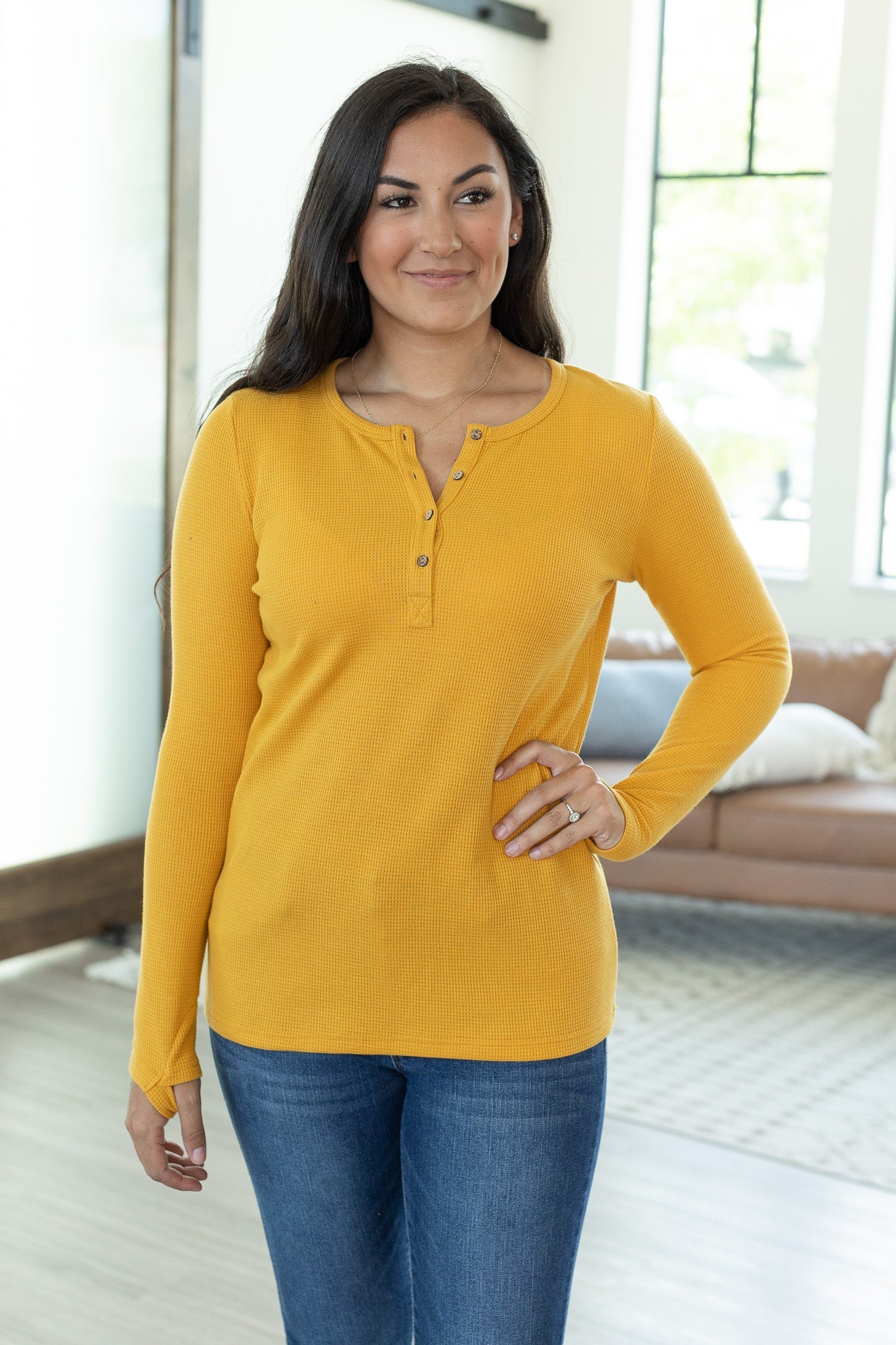 Harper Long Sleeve Henley - Mustard