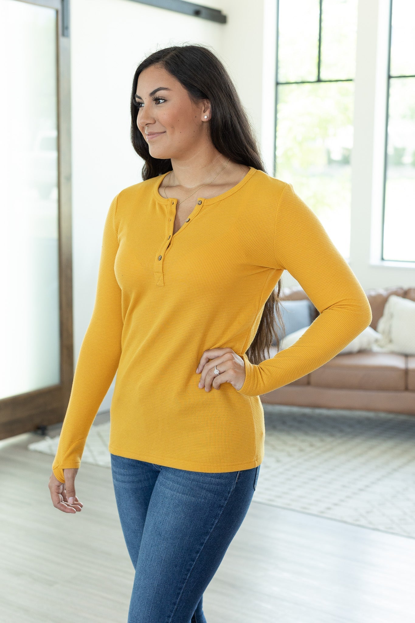 Harper Long Sleeve Henley - Mustard