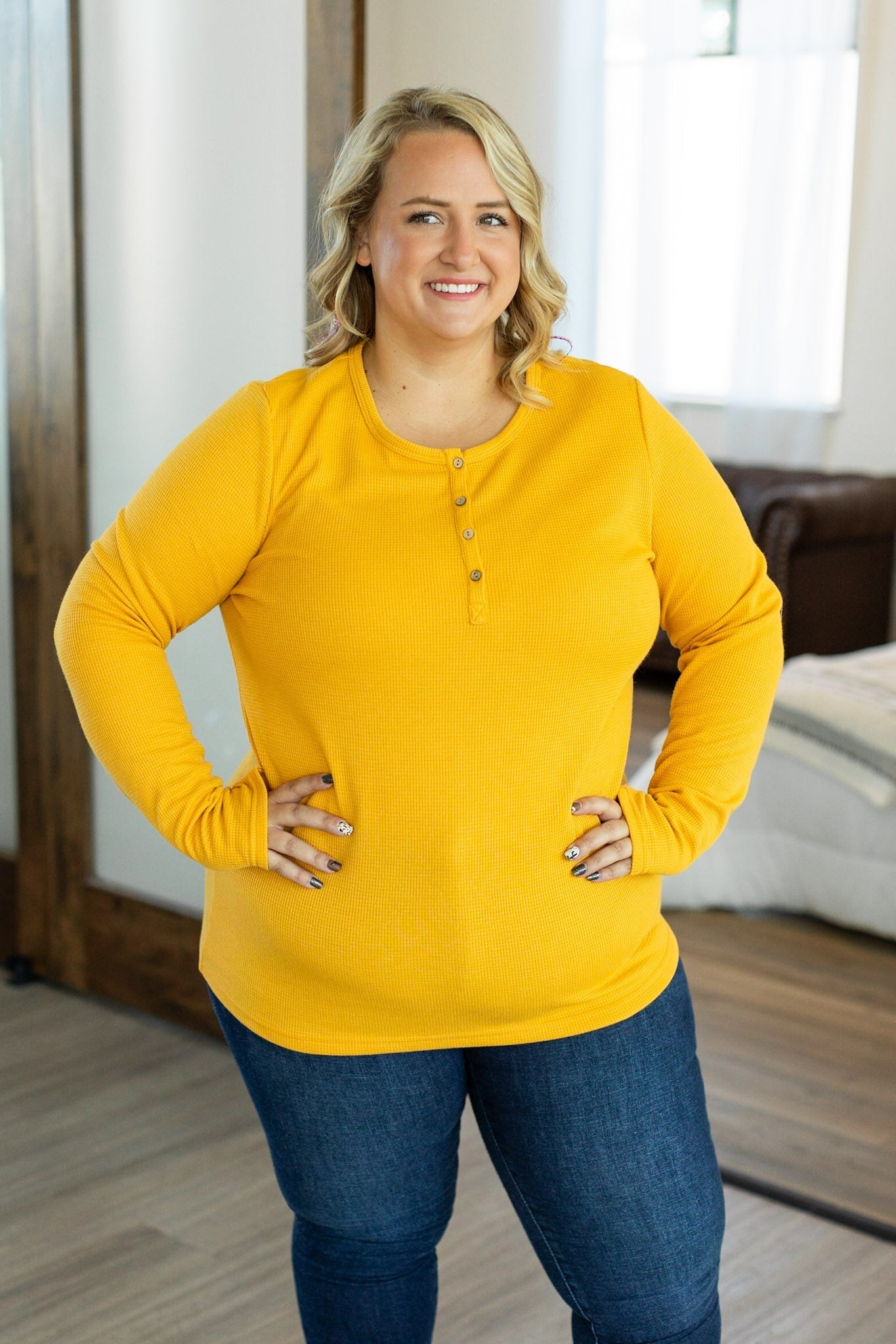 Harper Long Sleeve Henley - Mustard