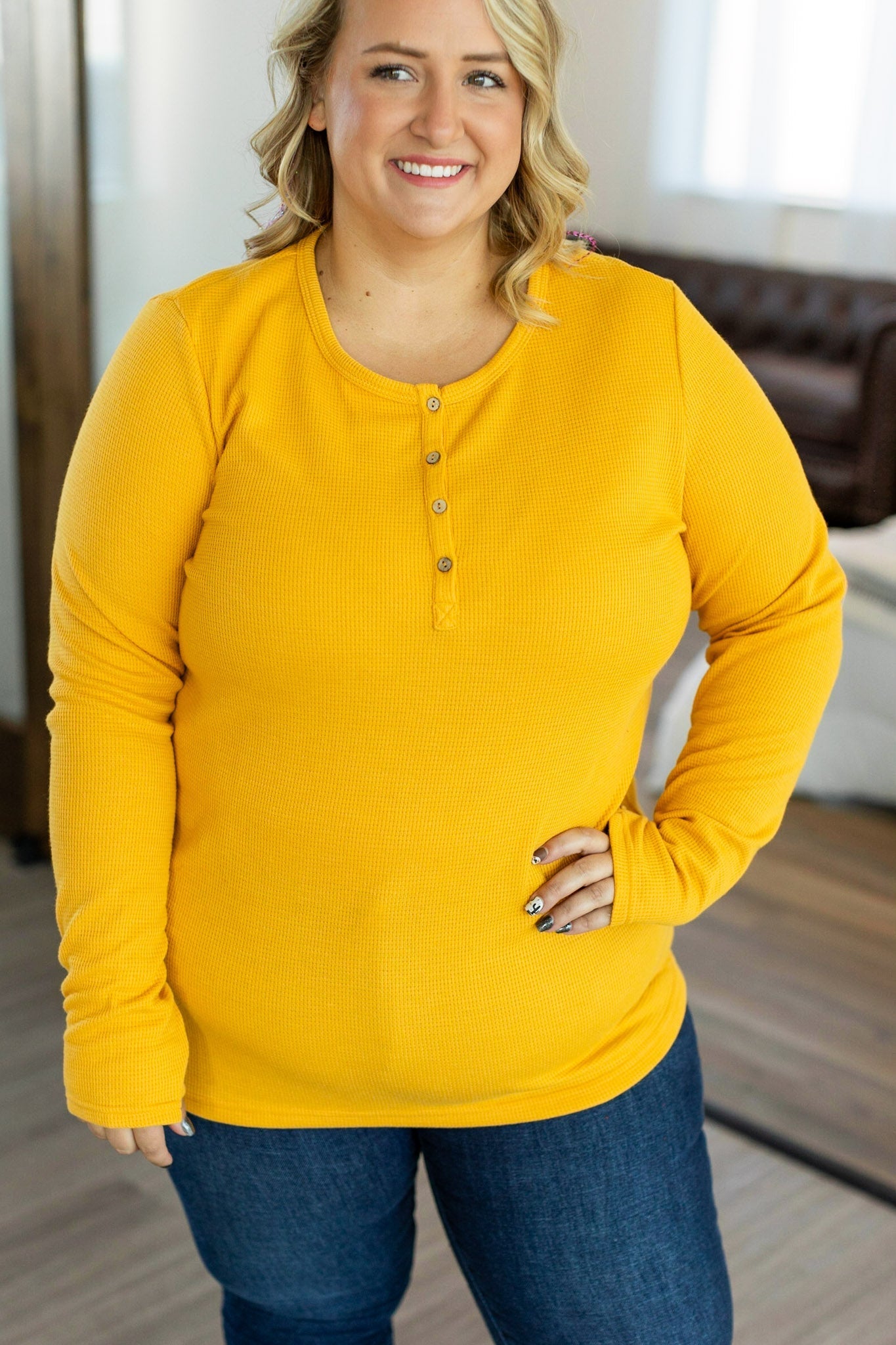 Harper Long Sleeve Henley - Mustard