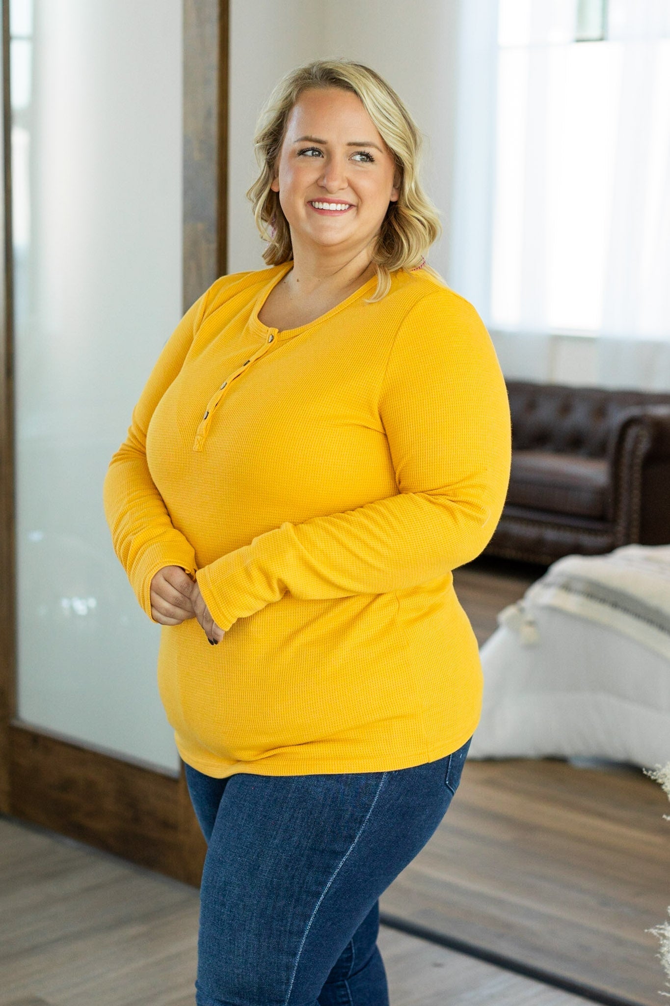 Harper Long Sleeve Henley - Mustard