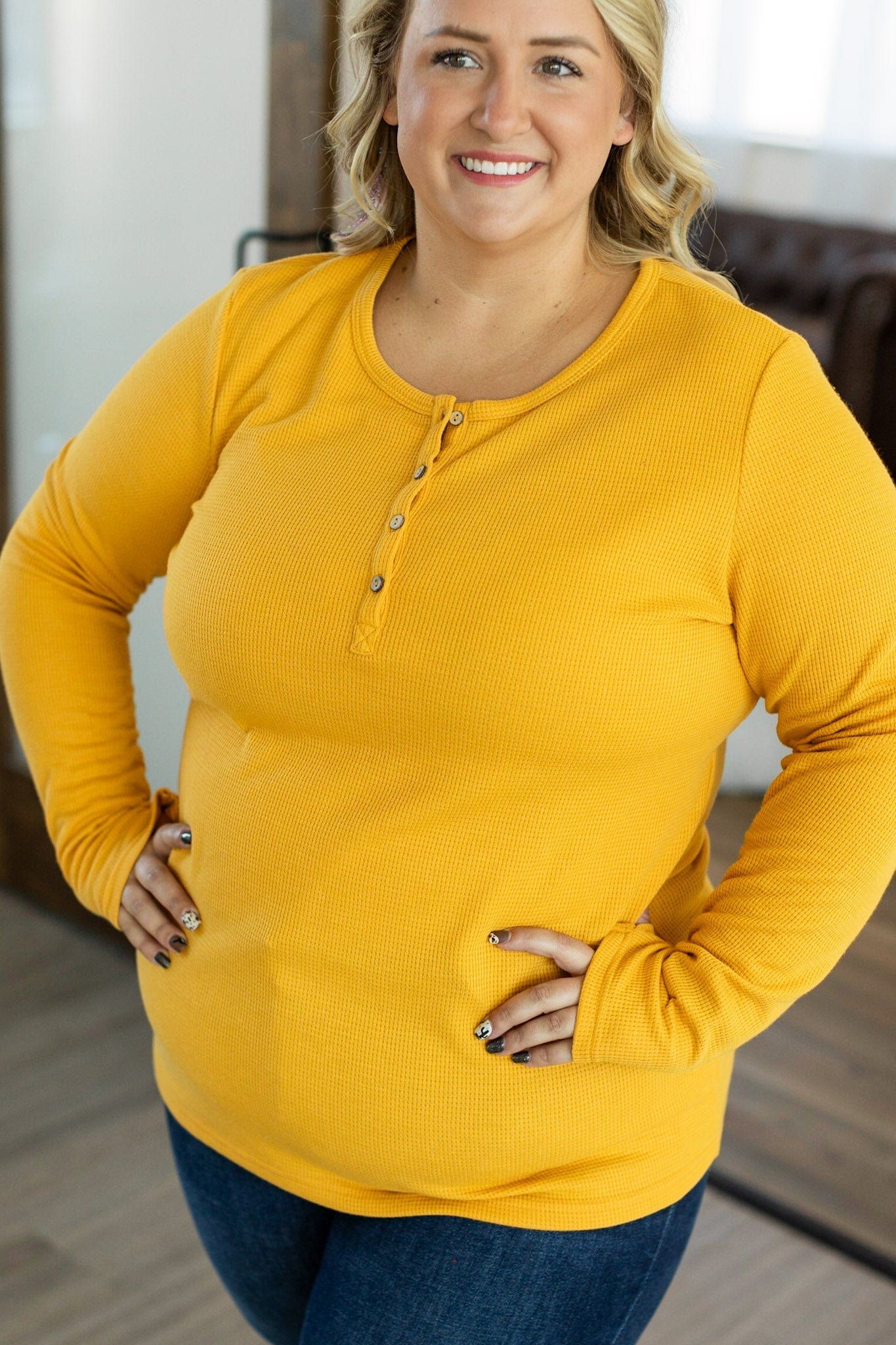 Harper Long Sleeve Henley - Mustard