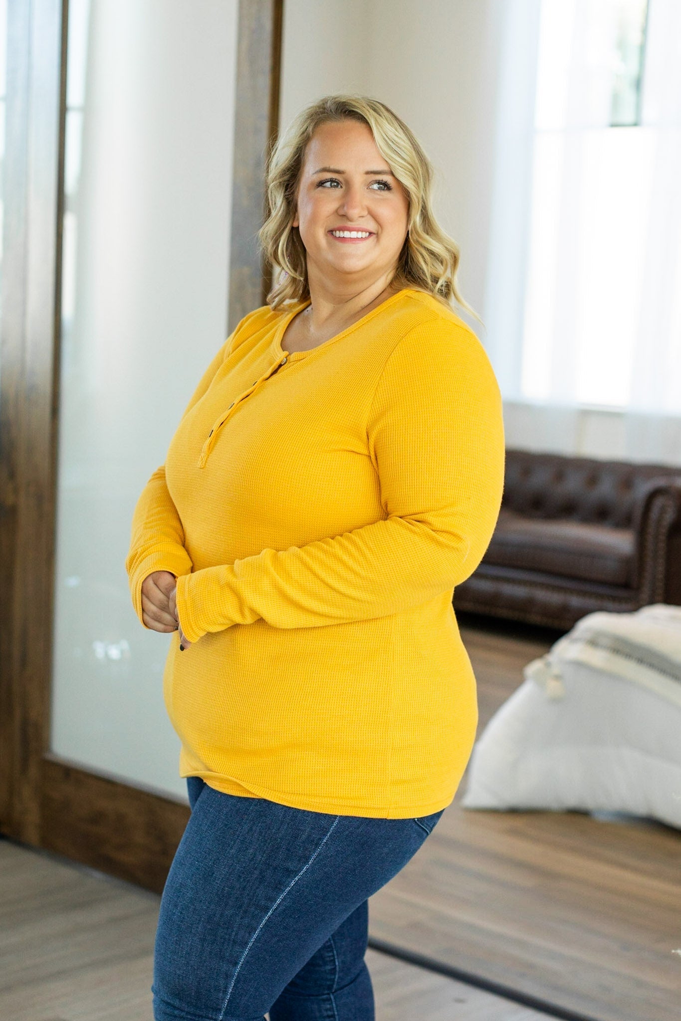Harper Long Sleeve Henley - Mustard