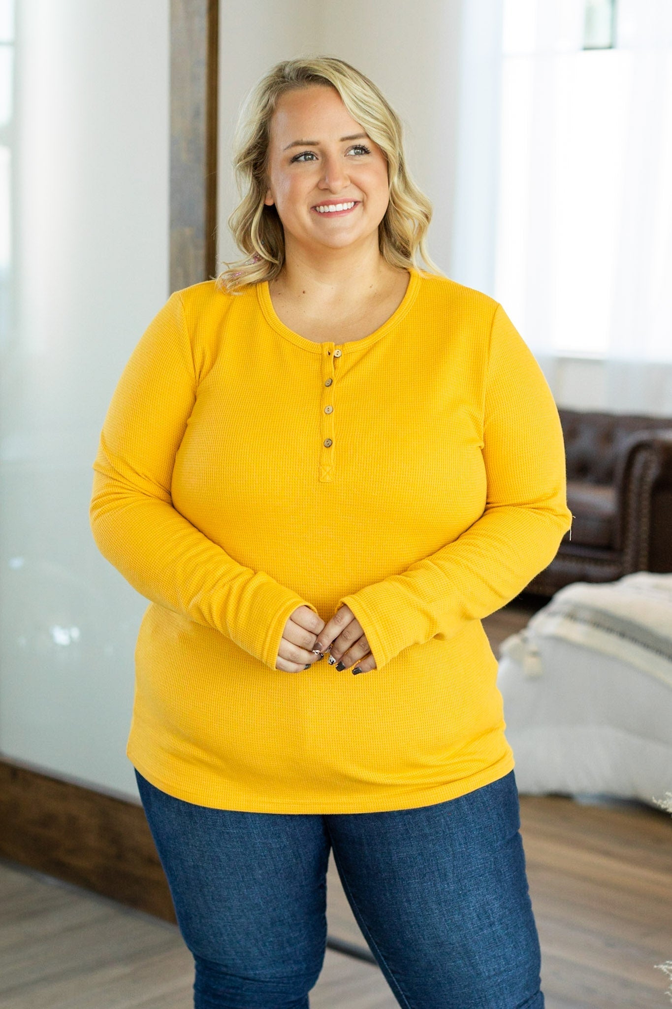 Harper Long Sleeve Henley - Mustard