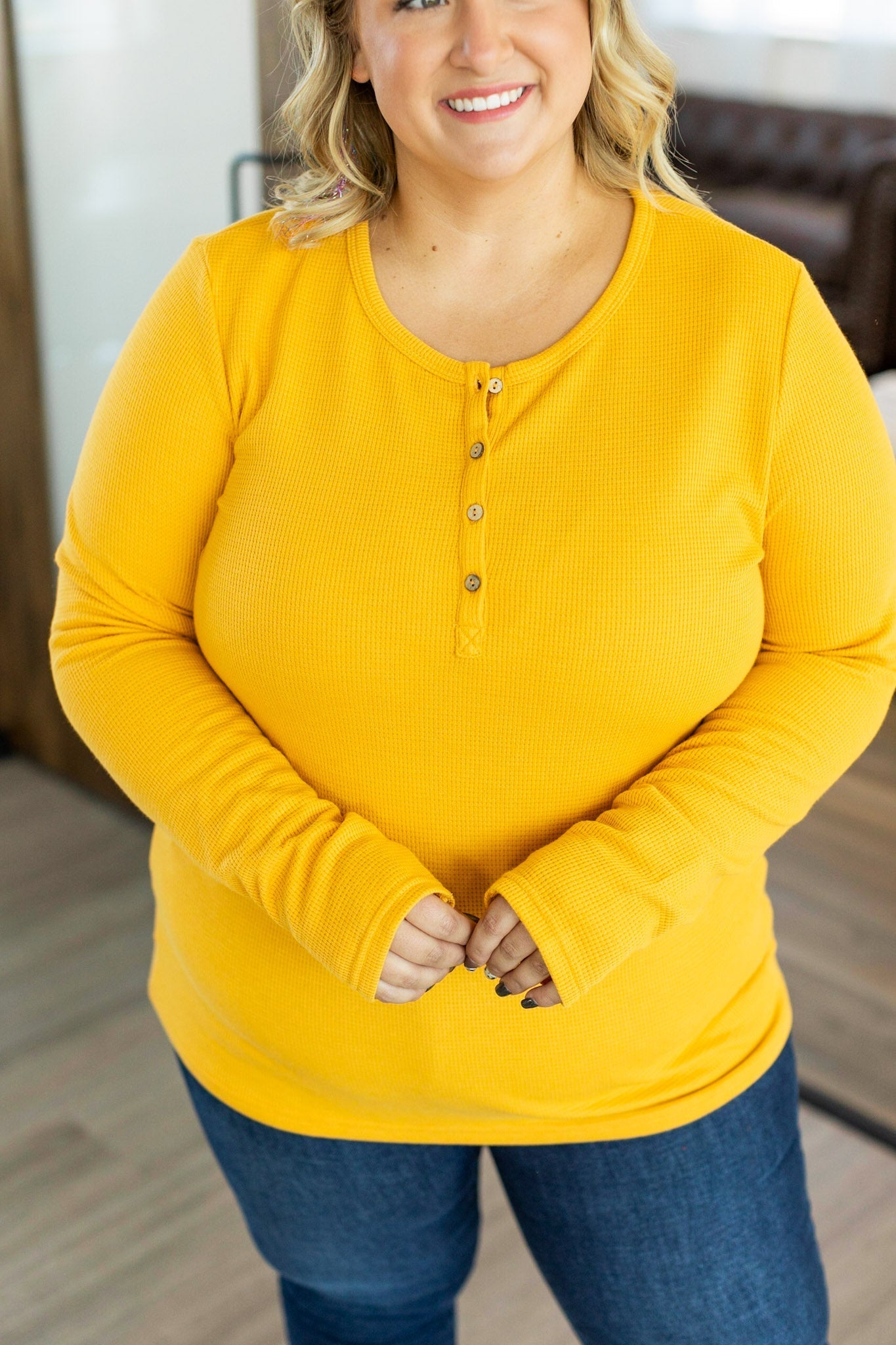Harper Long Sleeve Henley - Mustard