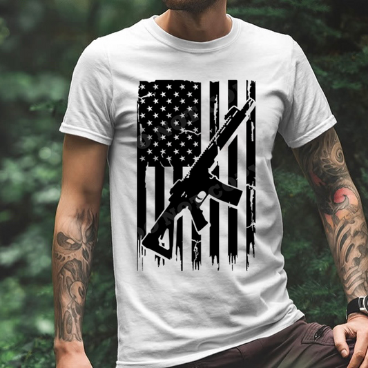 Distressed American Flag w/ Firearm - 10 Style Options
