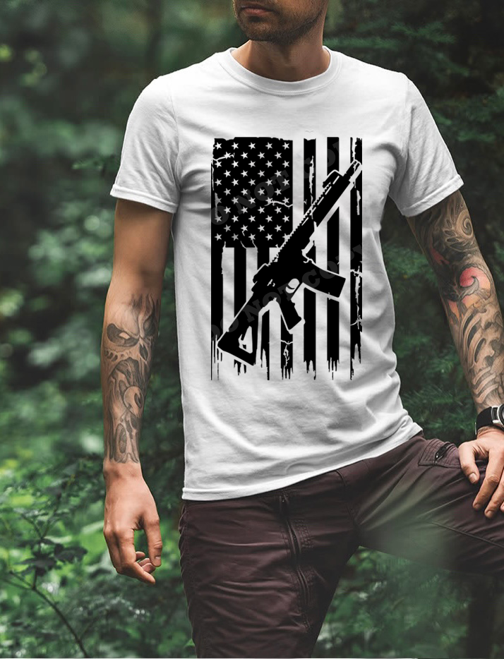 Distressed American Flag w/ Firearm - 10 Style Options