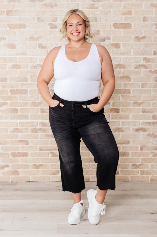 Ryan High Rise Button Fly Wide Leg Crop Jeans - KD Lane