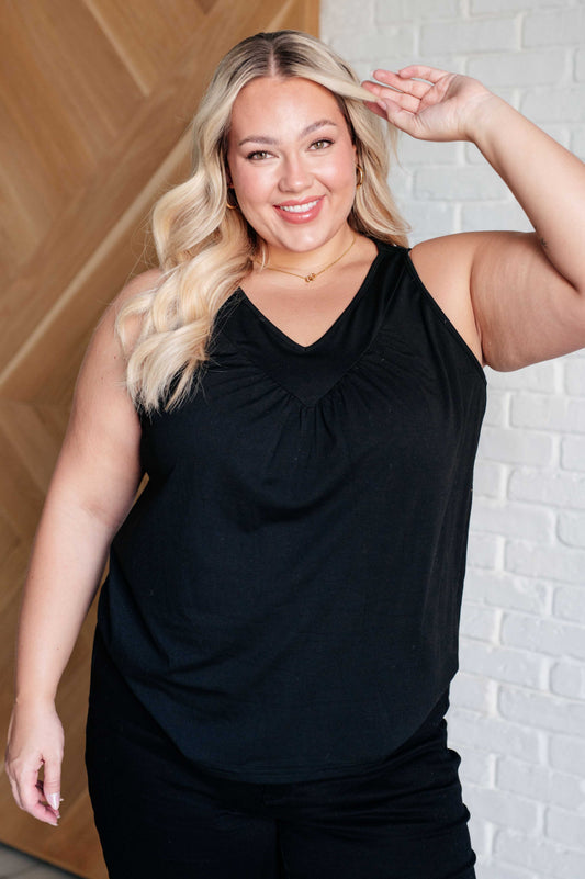 Not So Anxious V-Neck Tank in Black - KD Lane