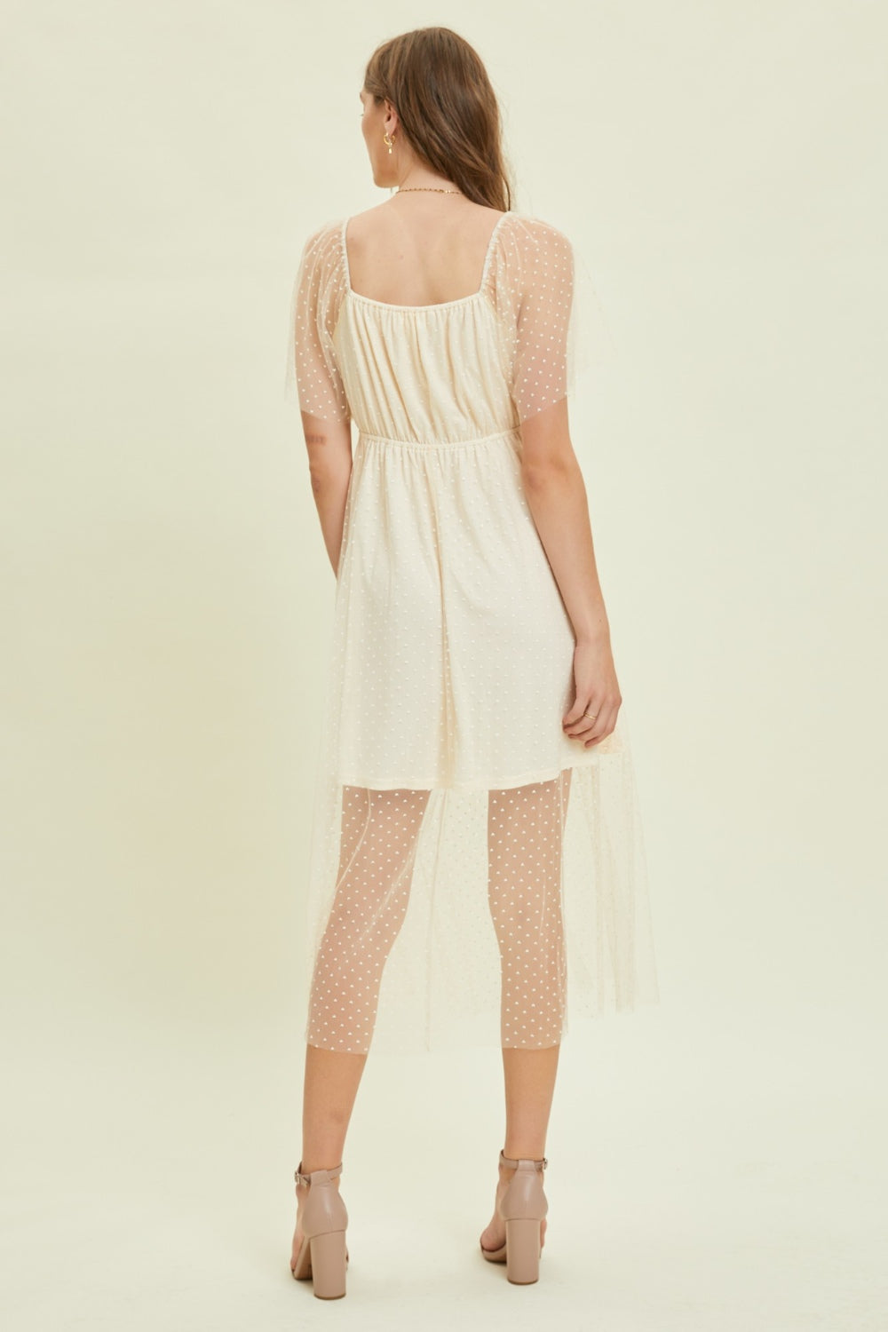 HEYSON Heart Mesh Flare Sleeve Midi Dress