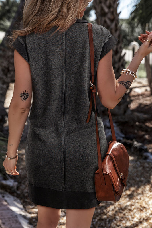 Half Zip Cap Sleeve Dress