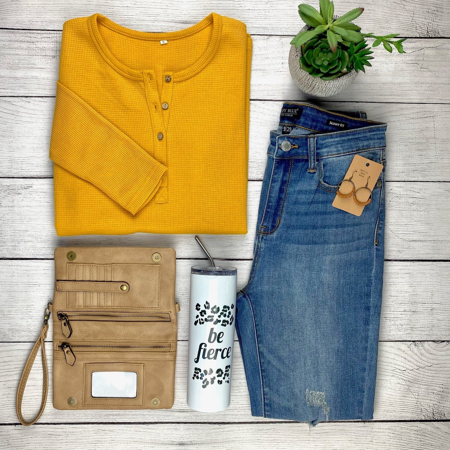 Harper Long Sleeve Henley - Mustard