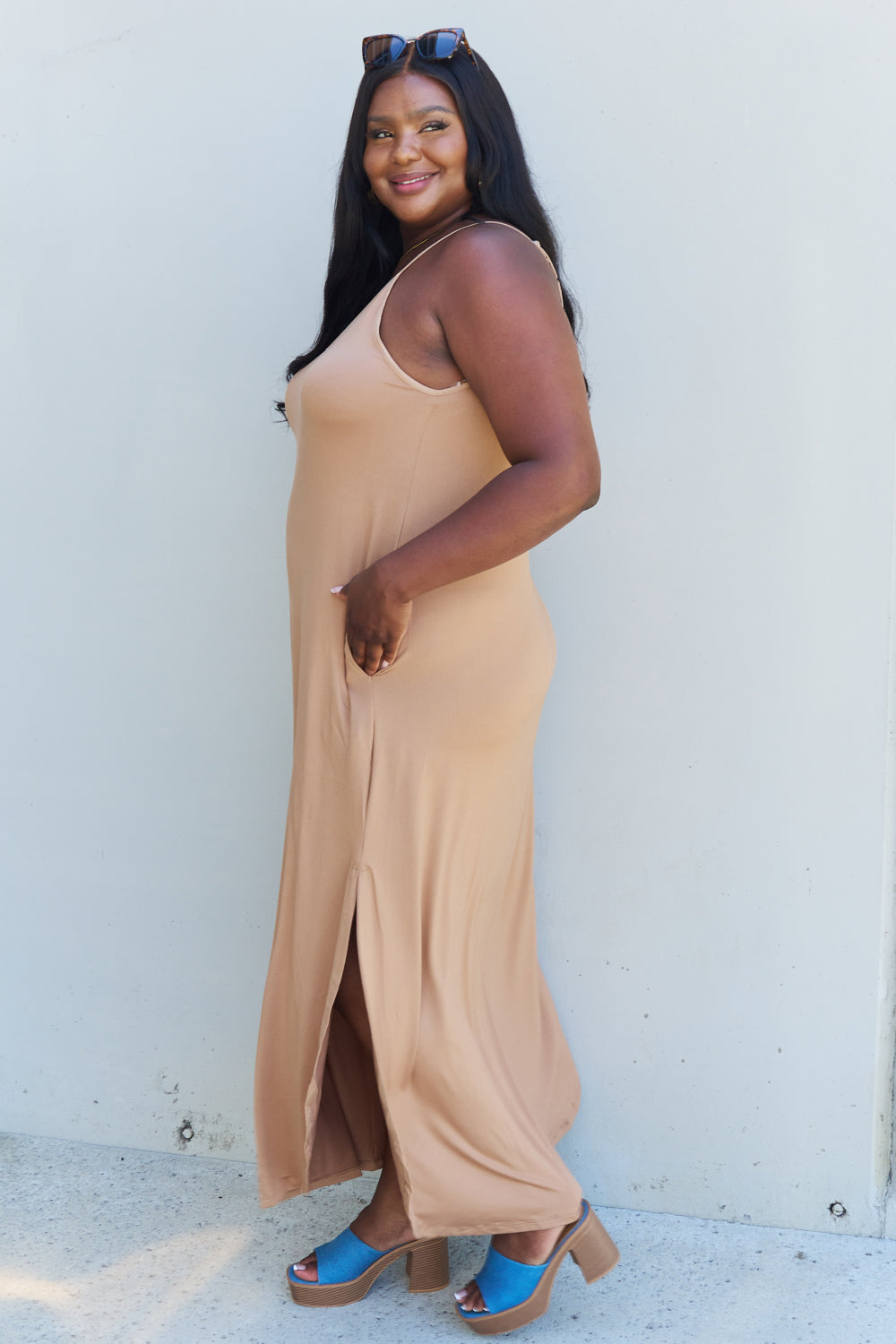 Ninexis Good Energy Cami Side Slit Maxi Dress in Camel