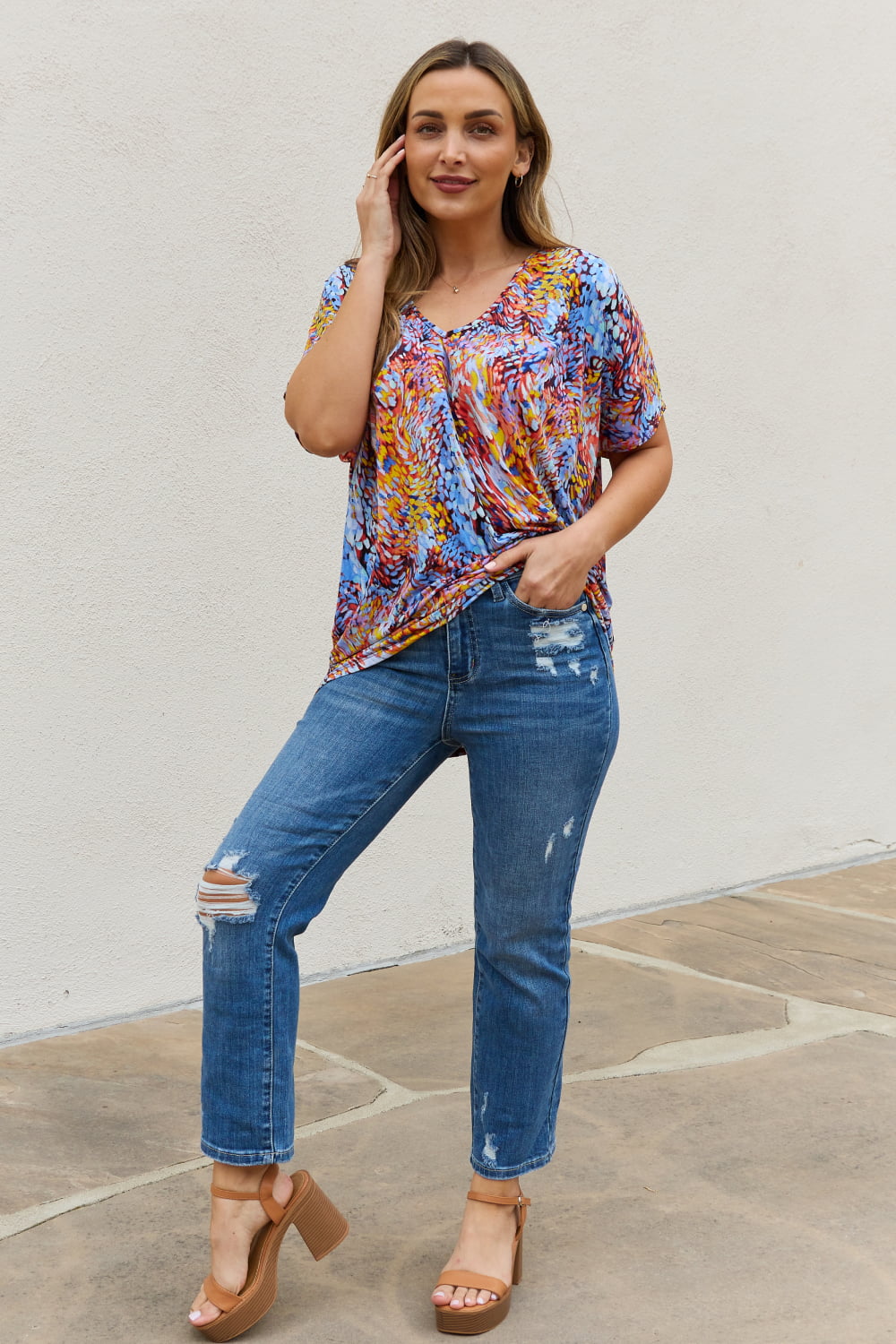 Be Stage Printed Dolman Flowy Top