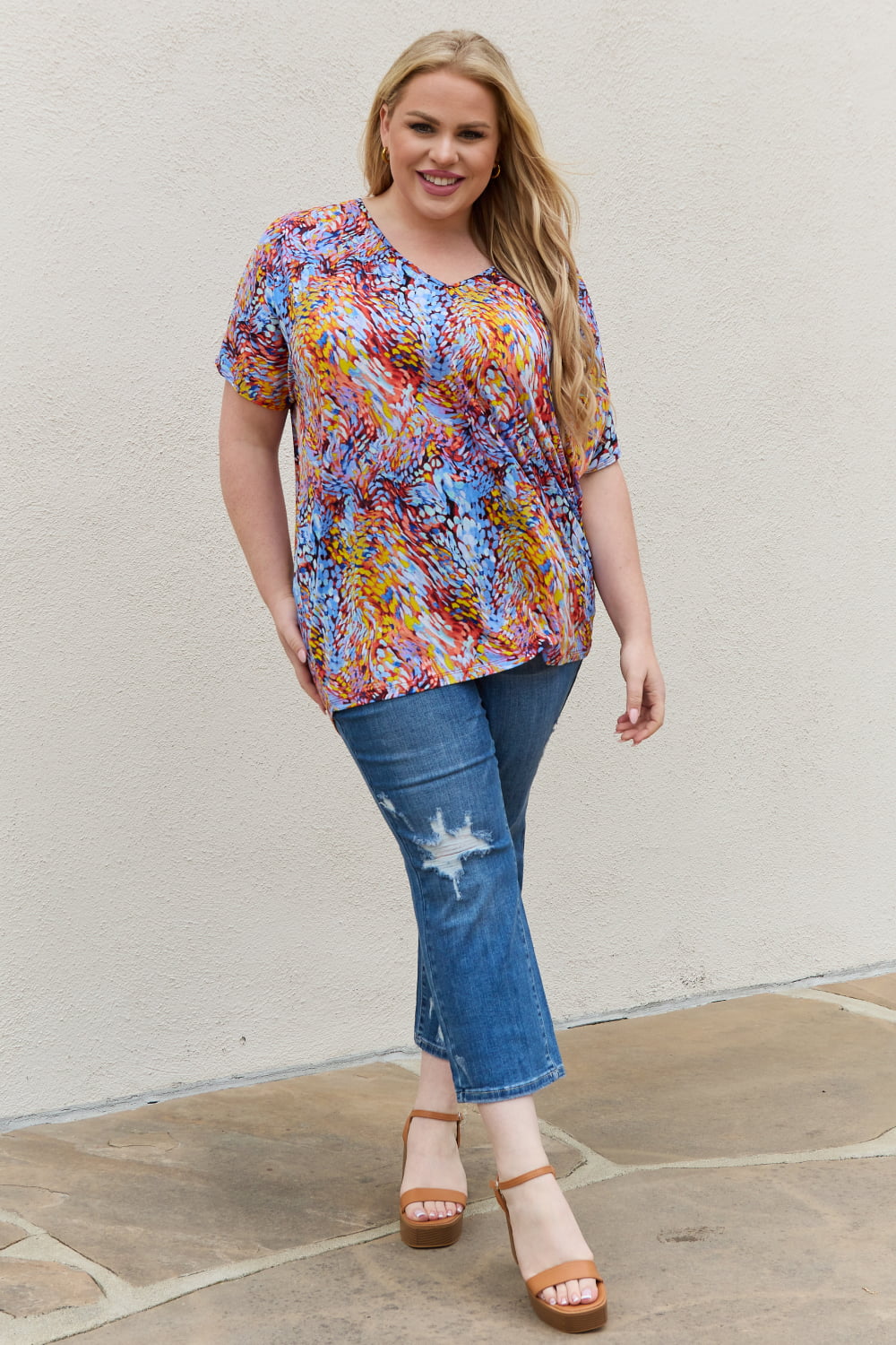 Be Stage Printed Dolman Flowy Top