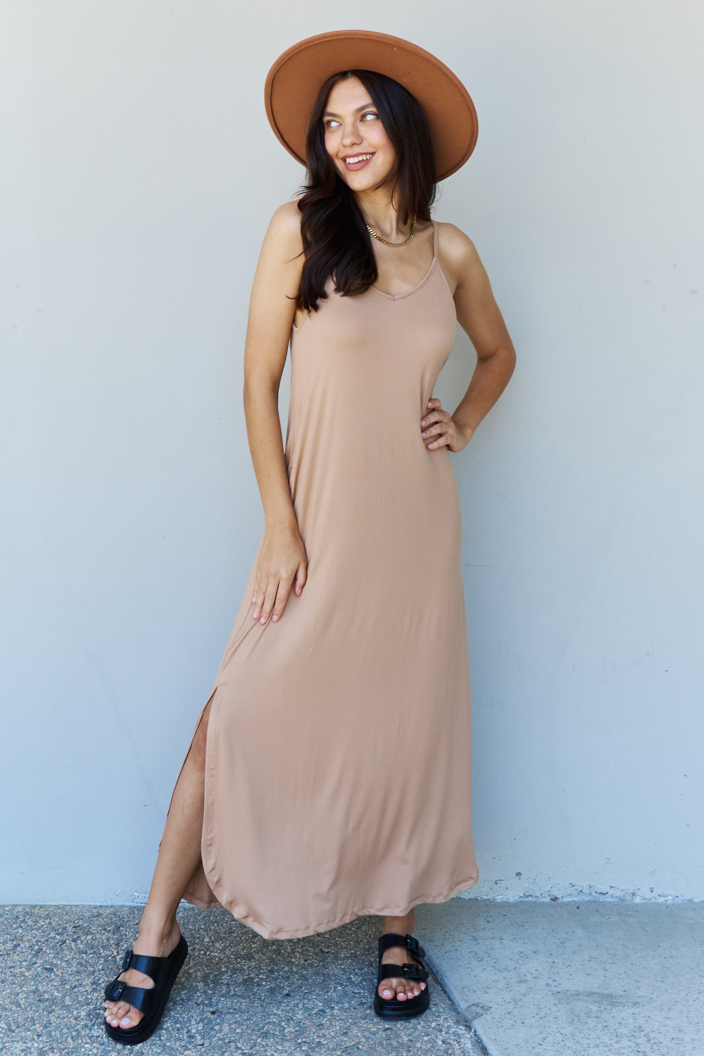 Ninexis Good Energy Cami Side Slit Maxi Dress in Camel