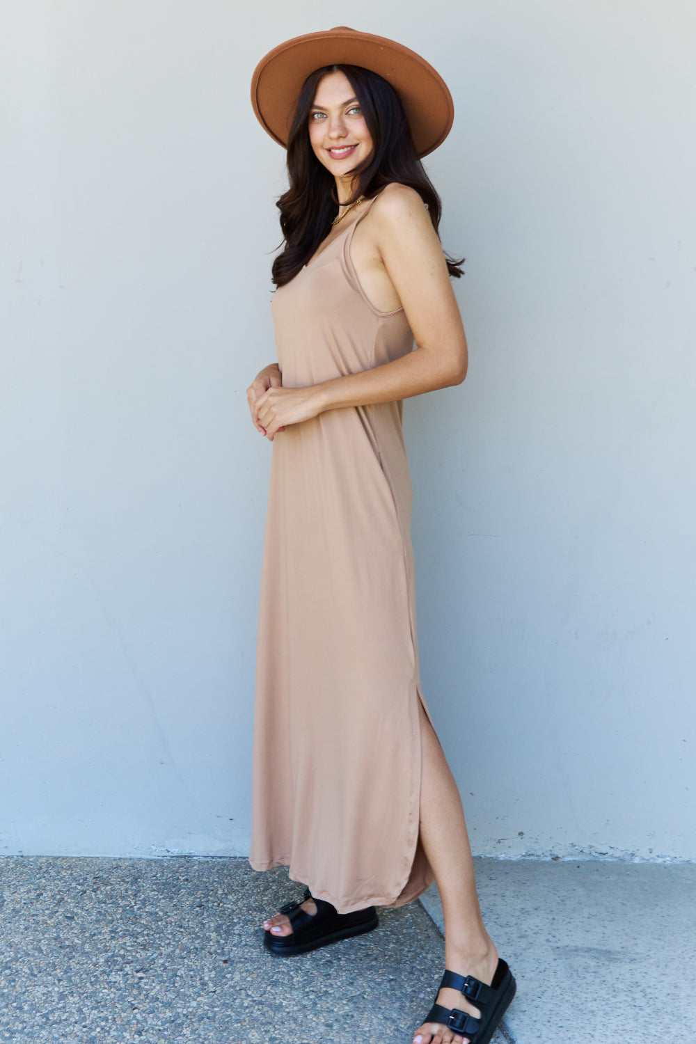 Ninexis Good Energy Cami Side Slit Maxi Dress in Camel