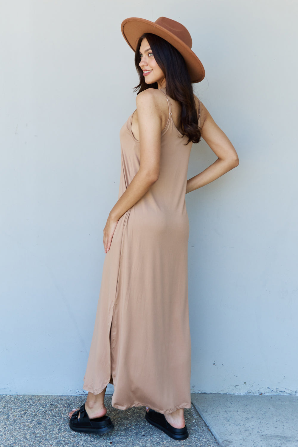 Ninexis Good Energy Cami Side Slit Maxi Dress in Camel