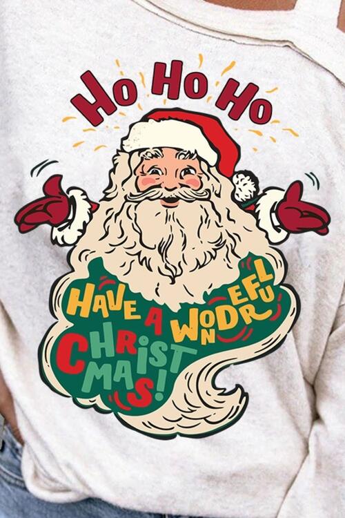 Santa Graphic Asymmetrical Neck Long Sleeve Top
