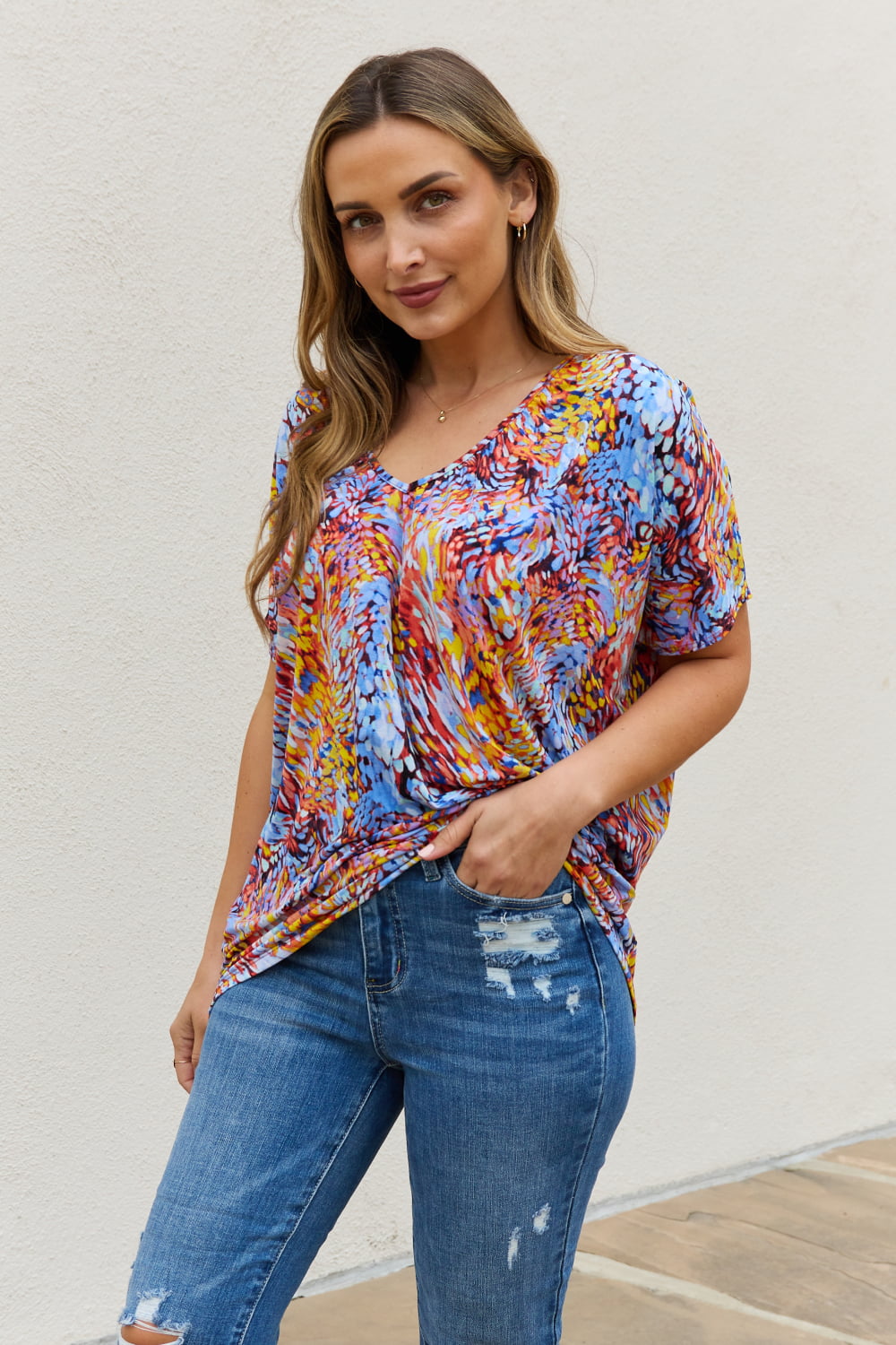 Be Stage Printed Dolman Flowy Top