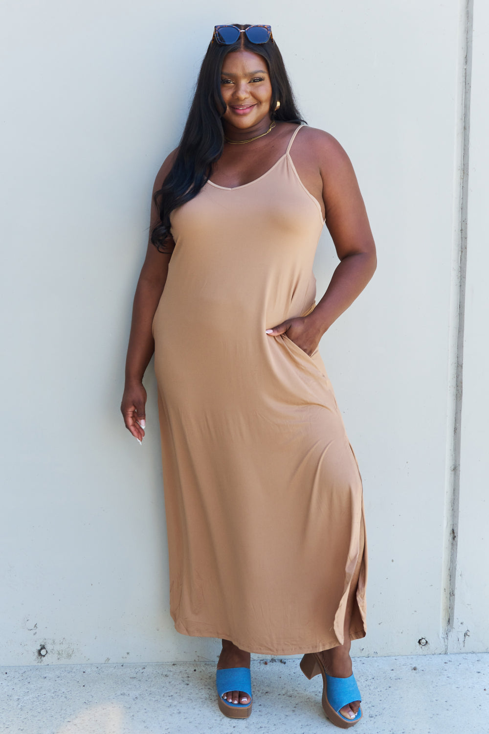 Ninexis Good Energy Cami Side Slit Maxi Dress in Camel