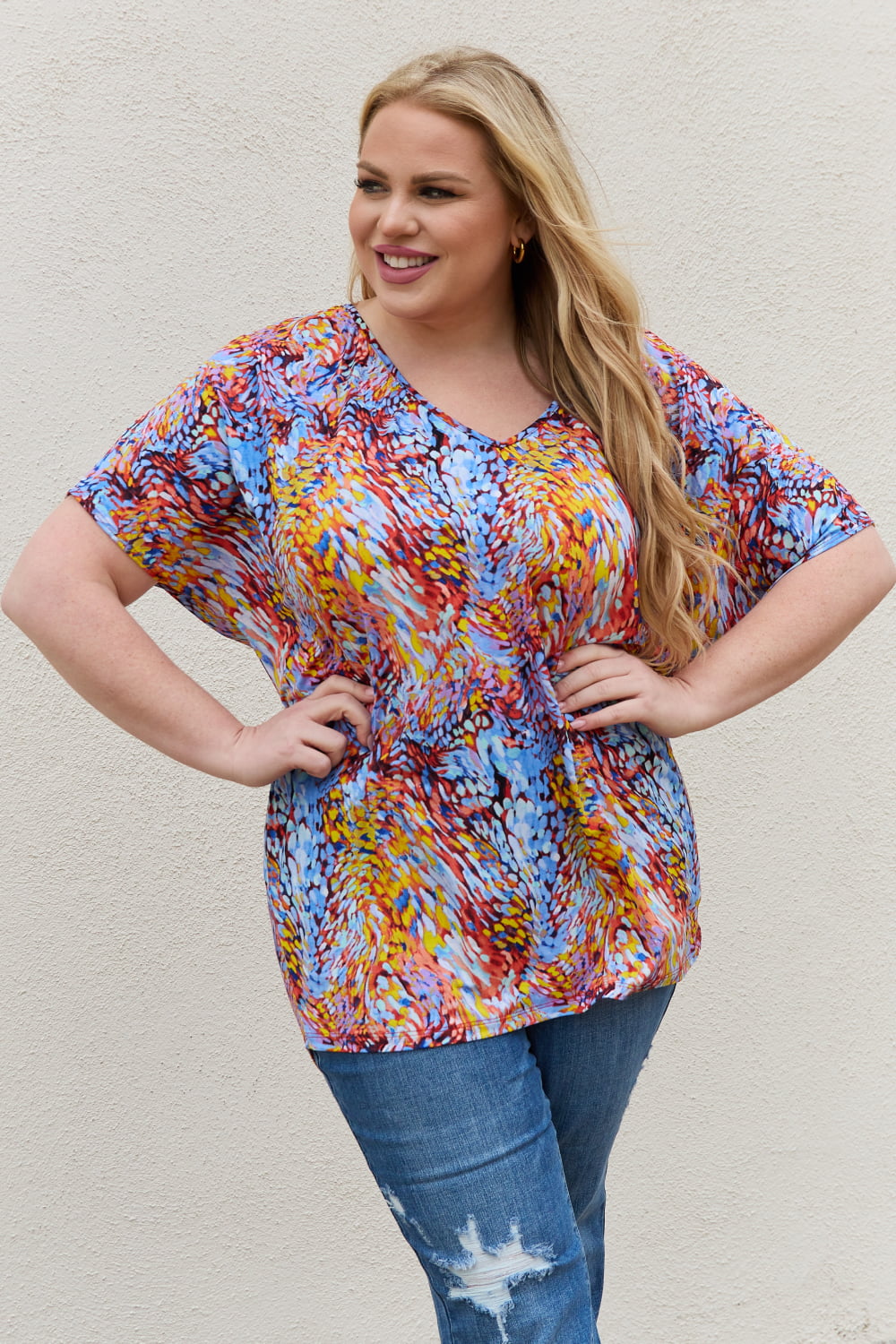 Be Stage Printed Dolman Flowy Top