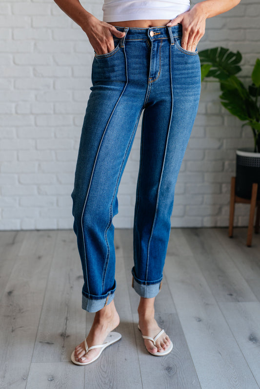 Campbell High Rise Center Seam Detail Straight Jeans - KD Lane