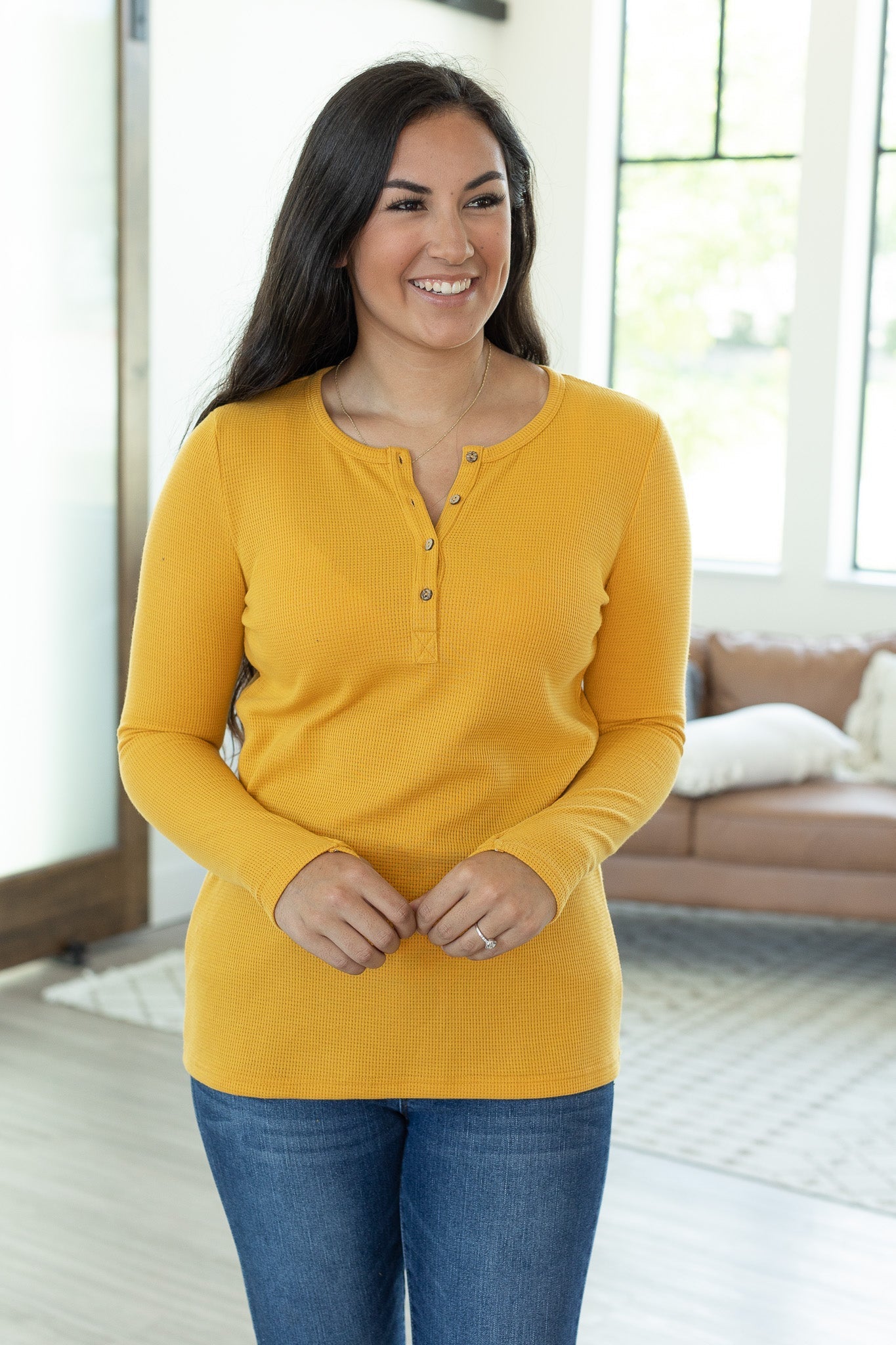 Harper Long Sleeve Henley - Mustard
