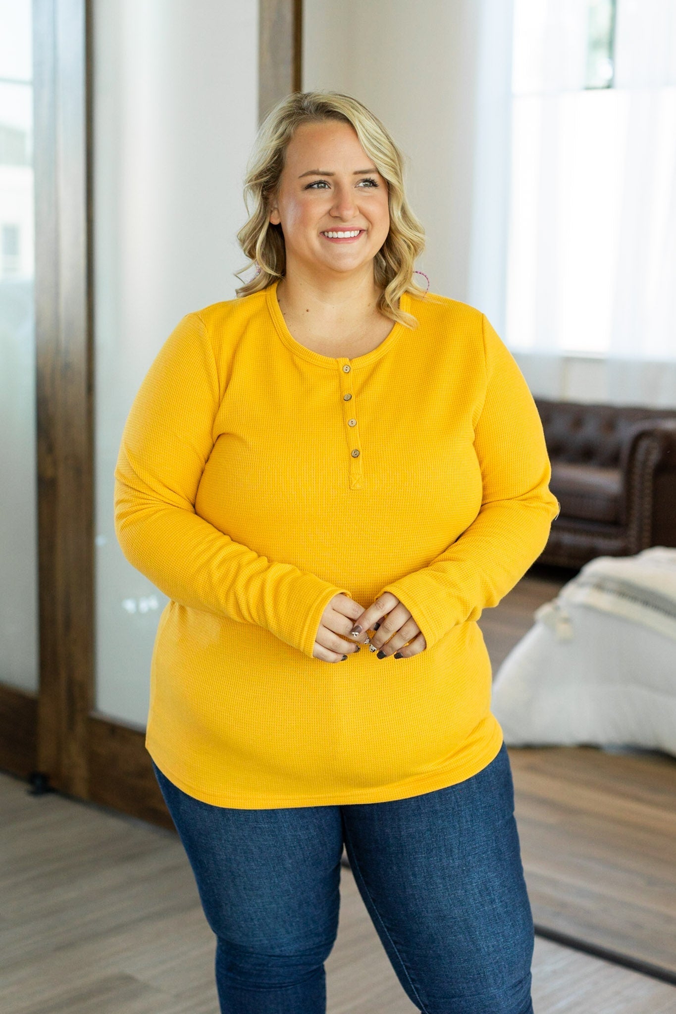 Harper Long Sleeve Henley - Mustard