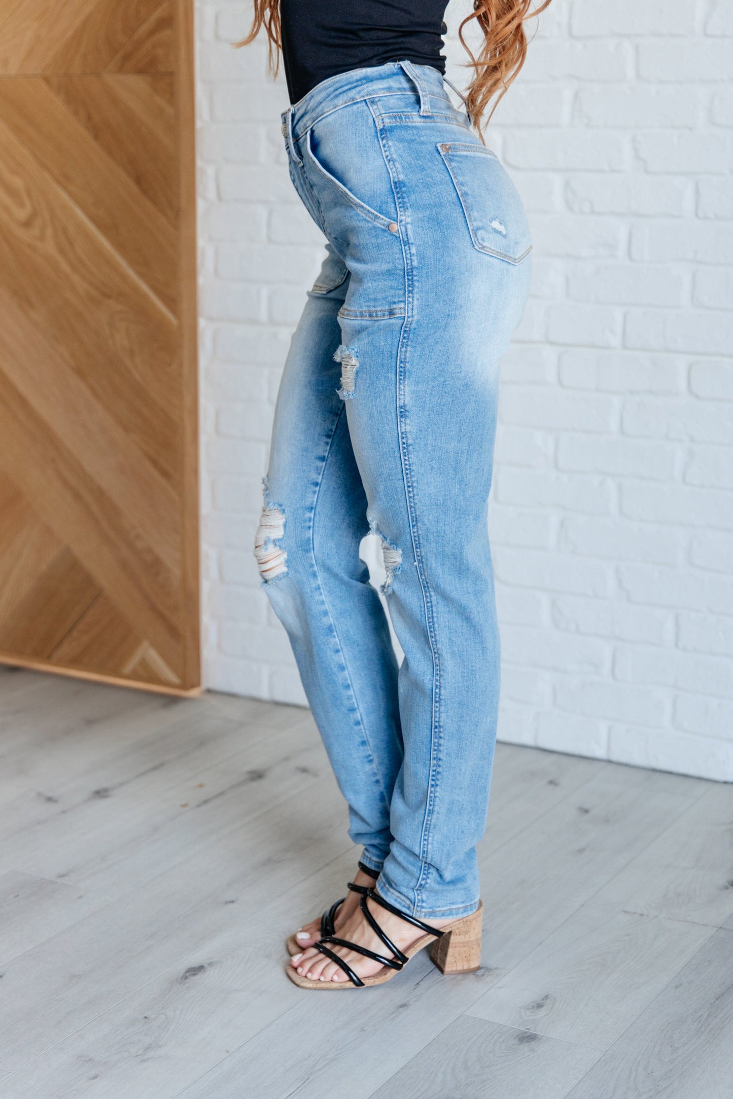 Aiden High Rise Patch Pocket Distressed Boyfriend Jeans - KD Lane
