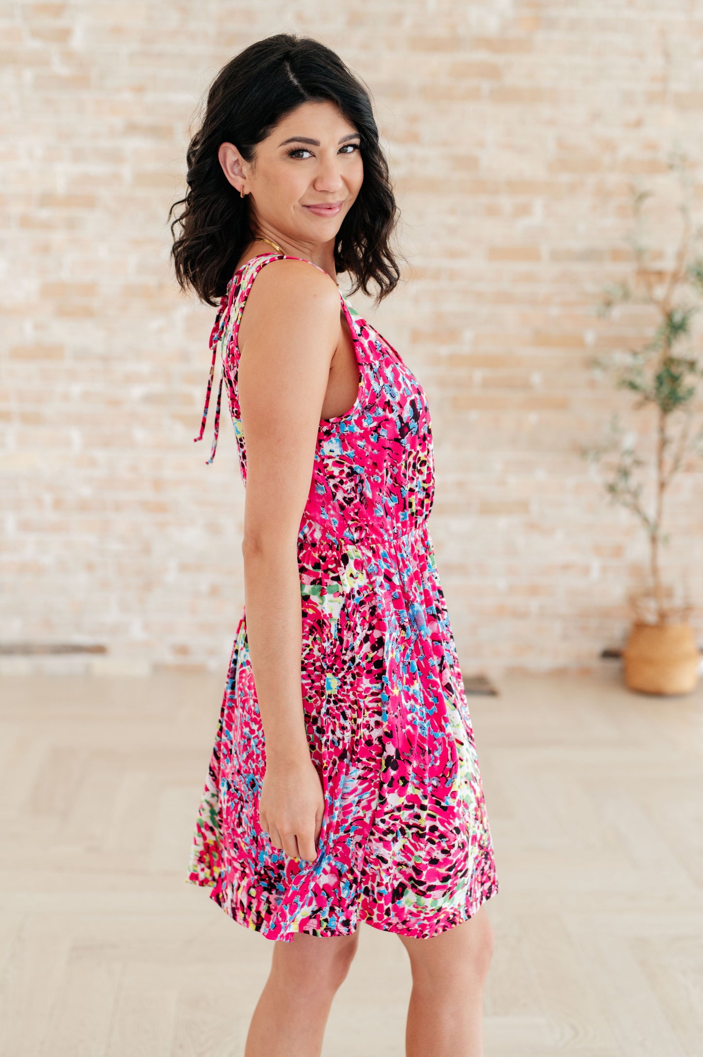 Bless Your Heart V-Neck Dress in Neon Fuchsia - KD Lane