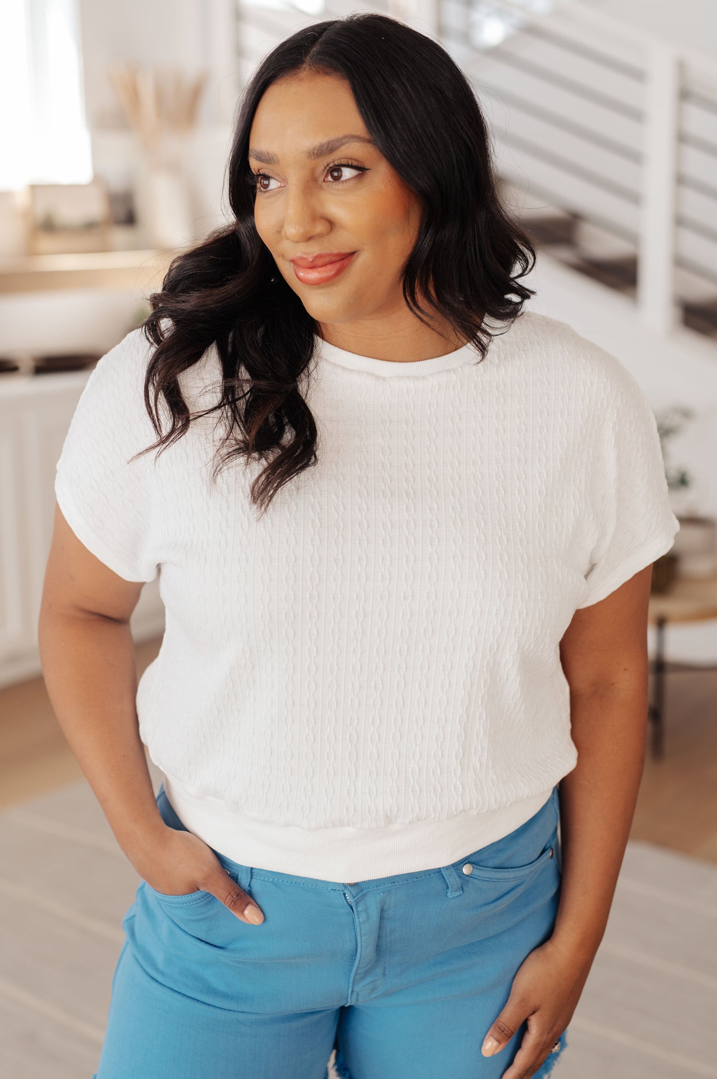 Clearly Classic Short Sleeve Top in White - KD Lane