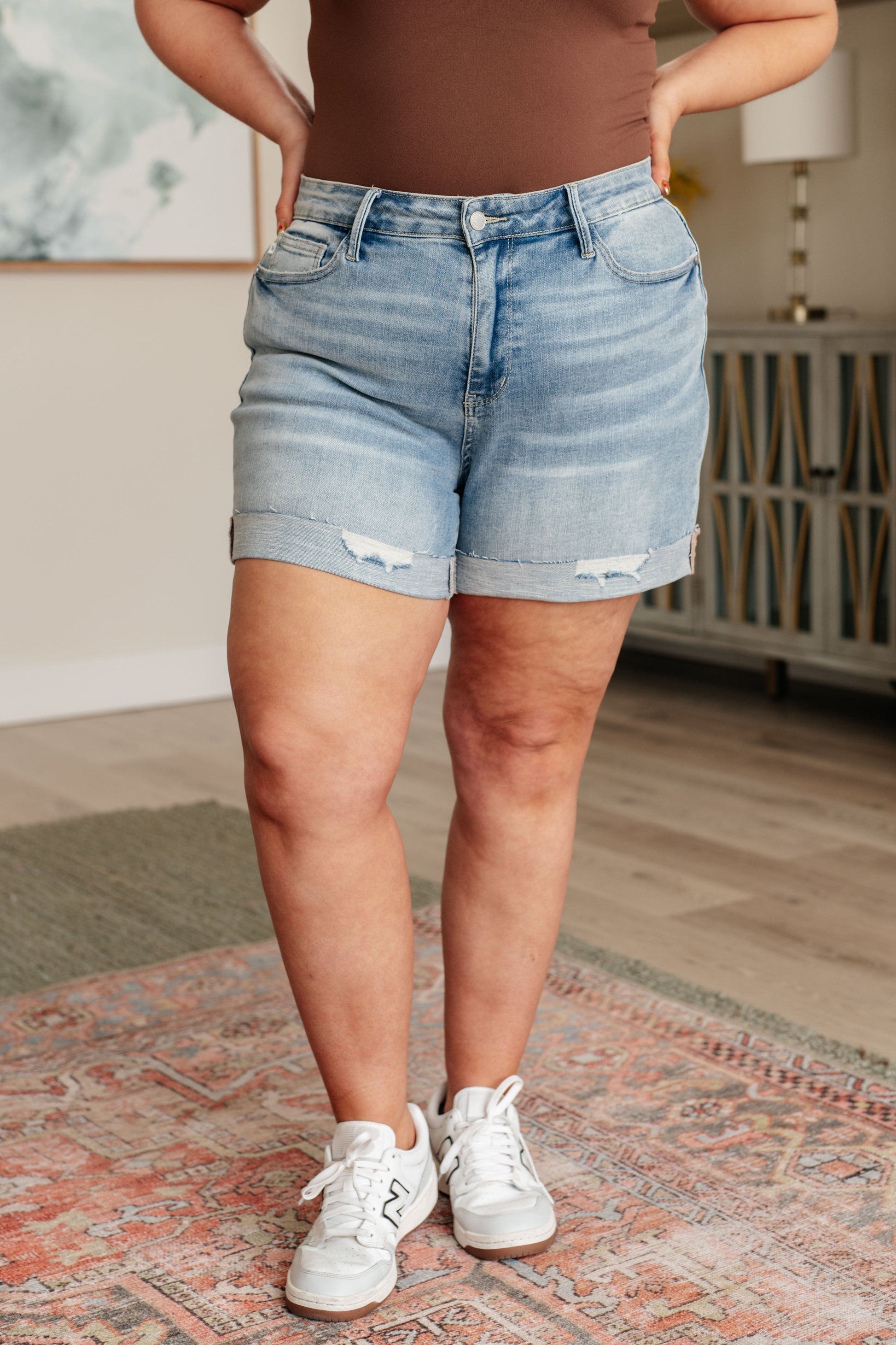 Darlene High Rise Distressed Cuffed Cutoff Shorts - KD Lane