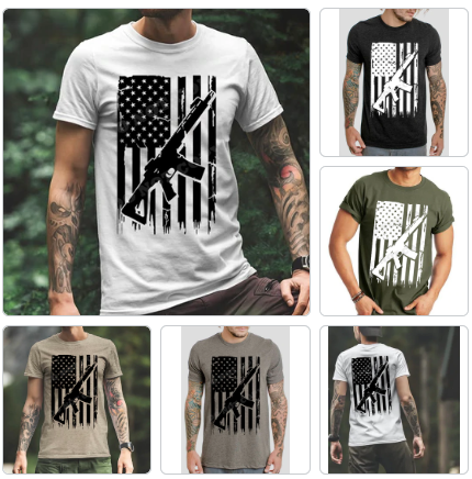 Distressed American Flag w/ Firearm - 10 Style Options