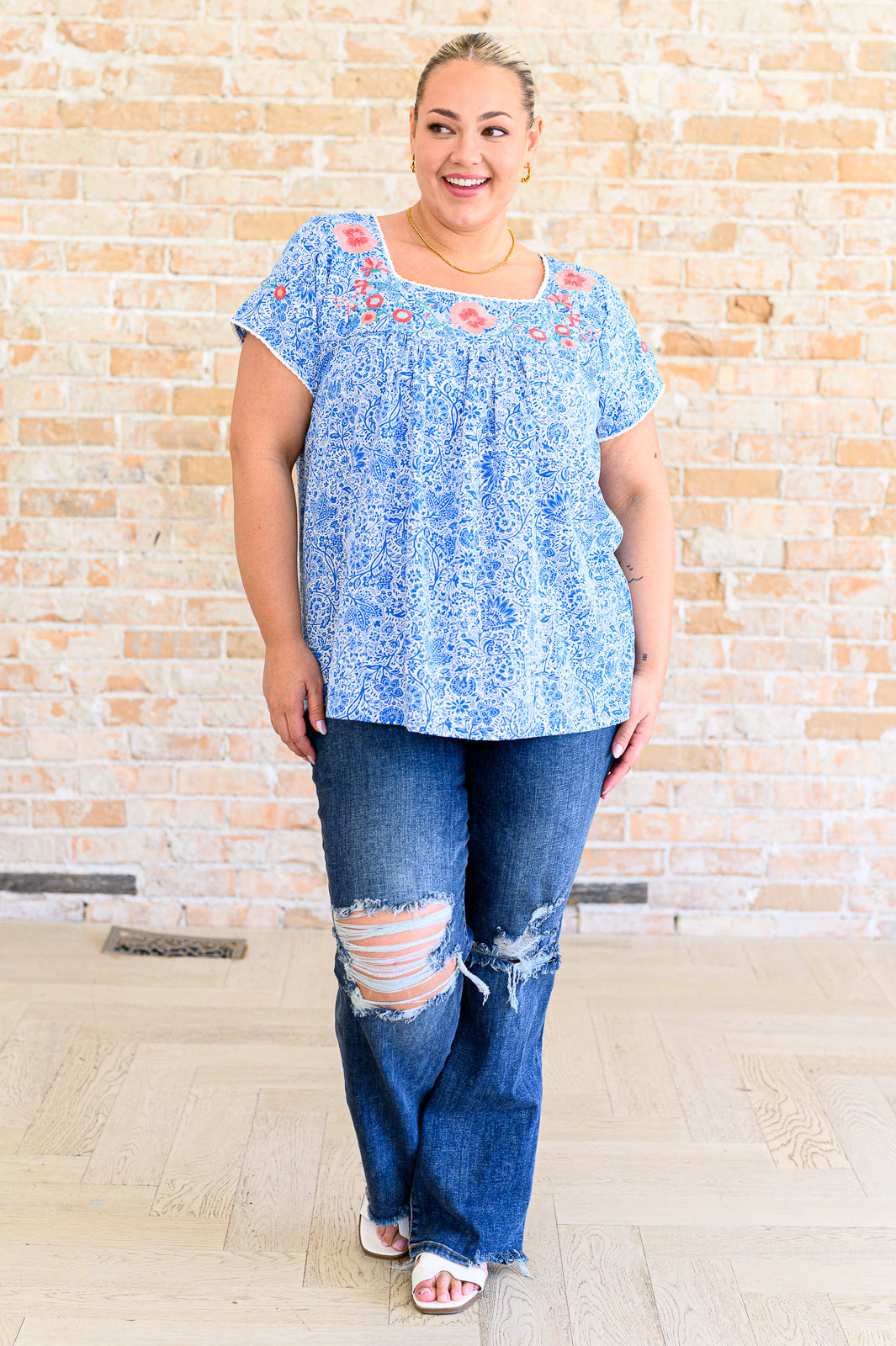 Floral Goals Blouse in Royal - KD Lane