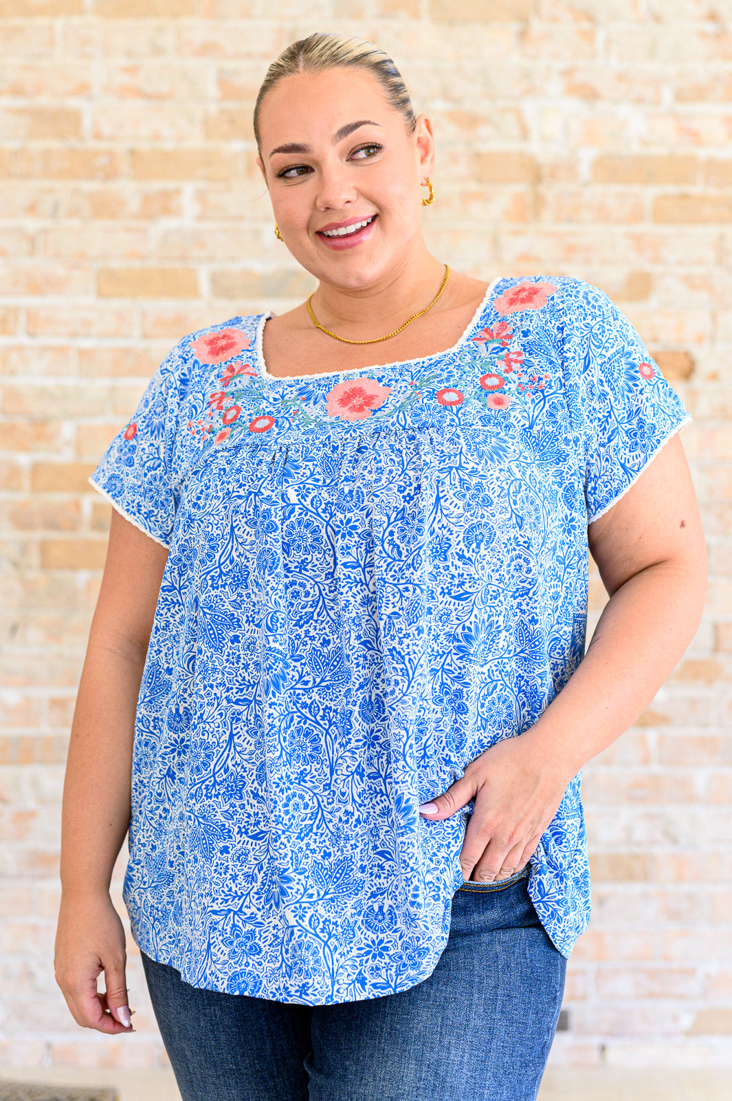 Floral Goals Blouse in Royal - KD Lane