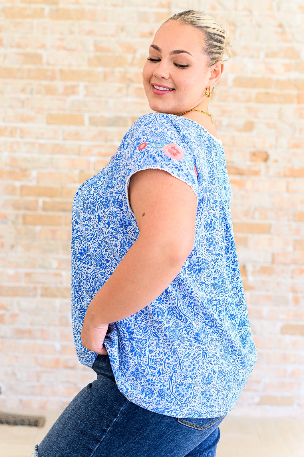 Floral Goals Blouse in Royal - KD Lane