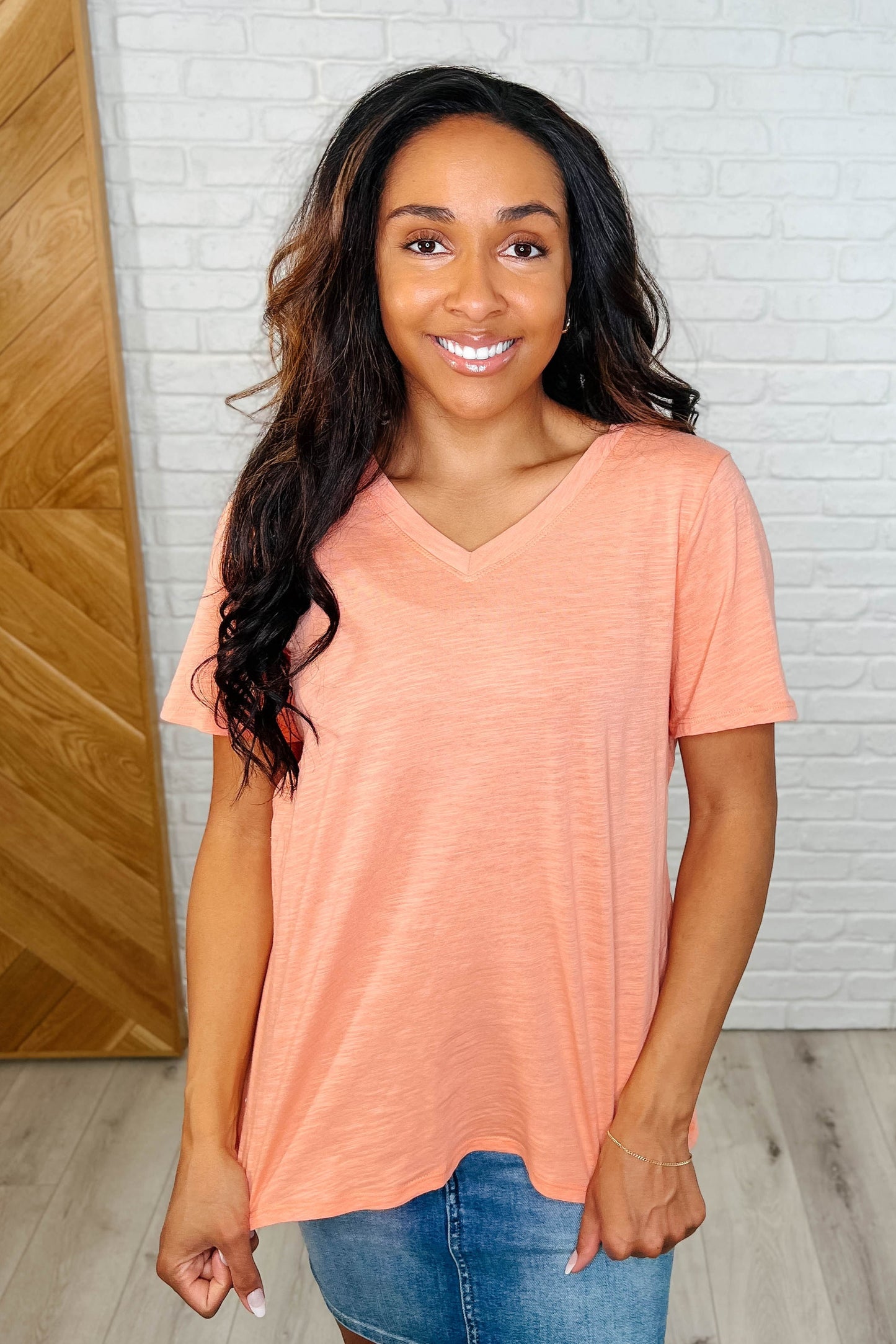 I Don't Have to Choose V-Neck Tee in Apricot Ice - KD Lane