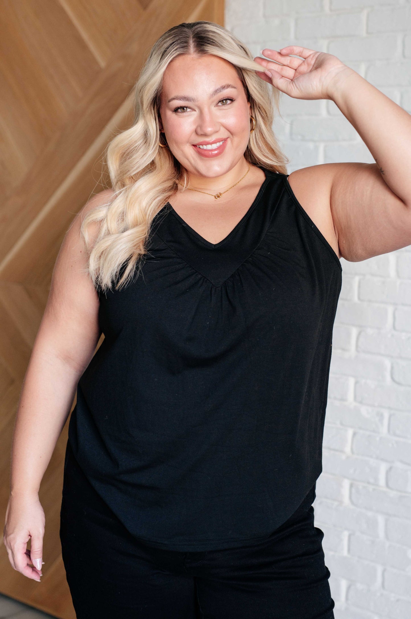 Not So Anxious V-Neck Tank in Black - KD Lane