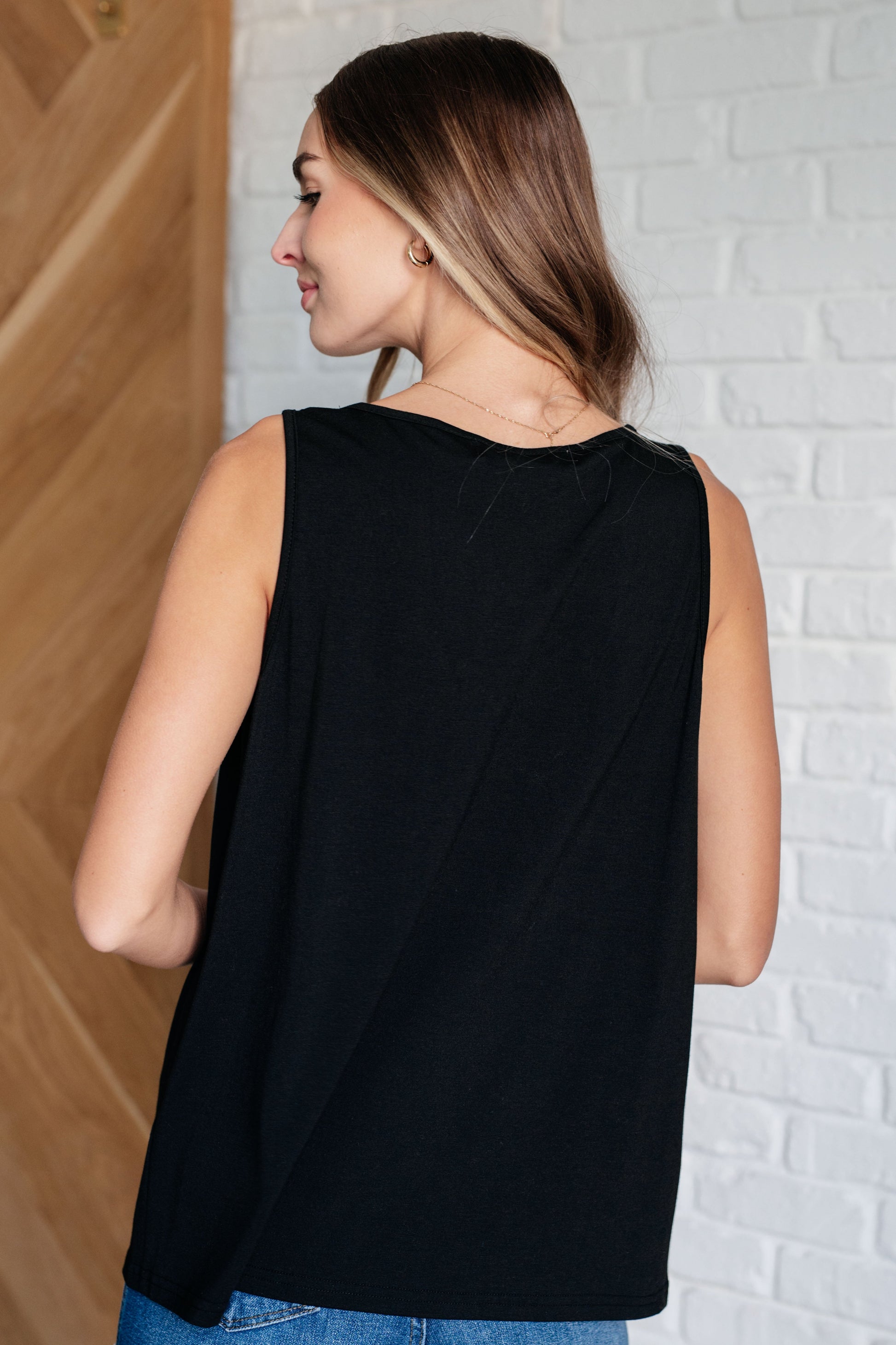 Not So Anxious V-Neck Tank in Black - KD Lane