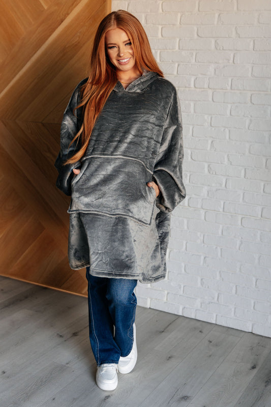 Oversized Velour Blanket Hoodie in Gray - KD Lane