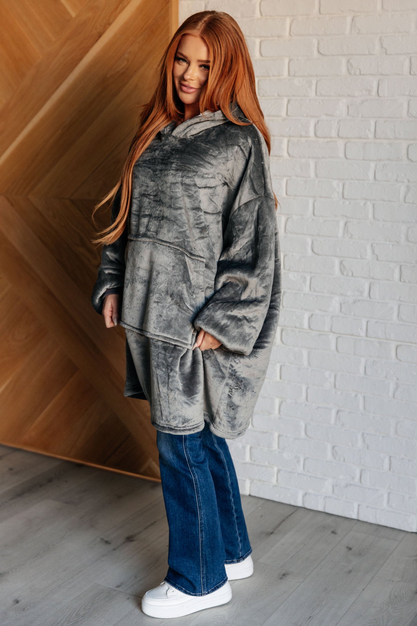 Oversized Velour Blanket Hoodie in Gray - KD Lane