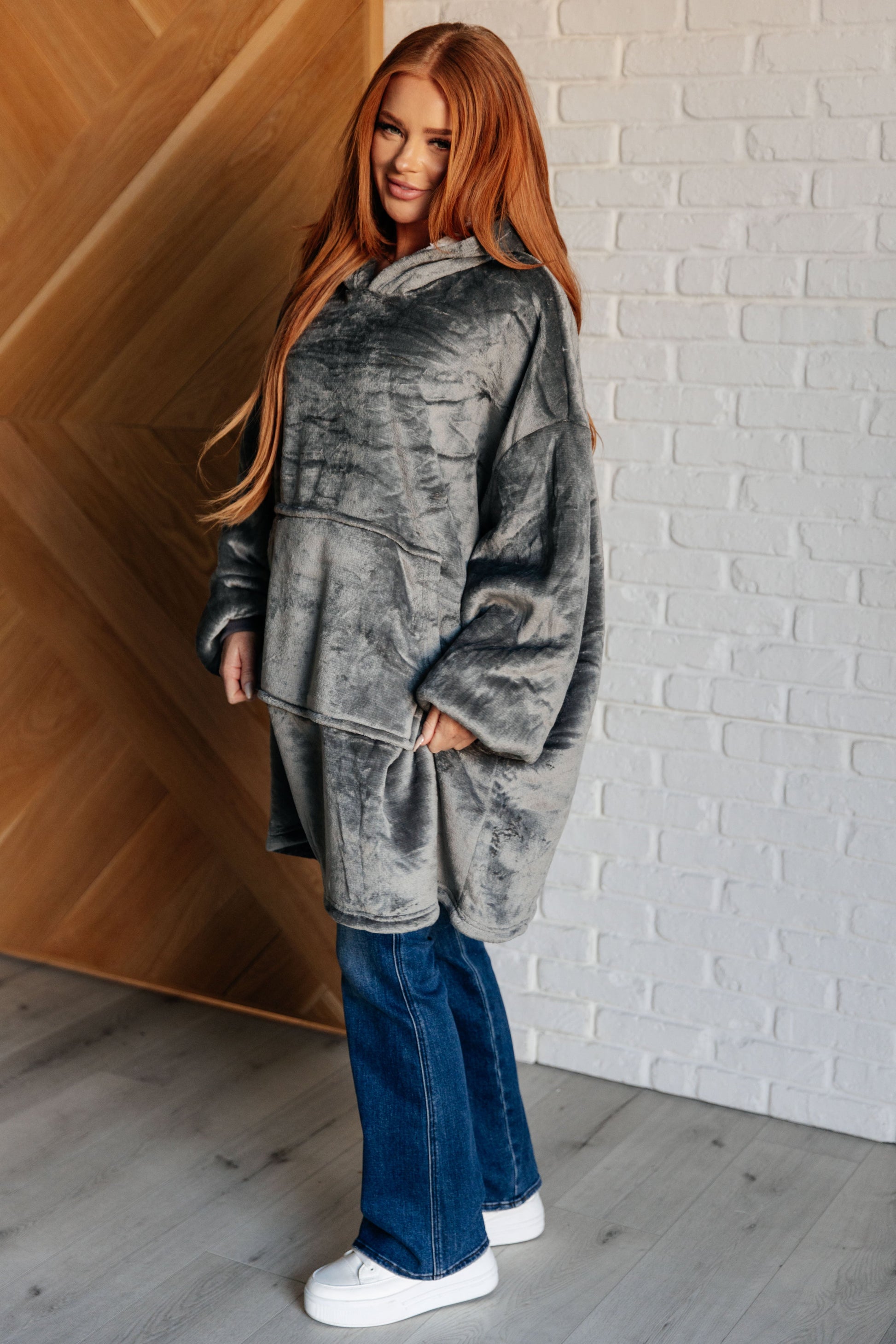 Oversized Velour Blanket Hoodie in Gray - KD Lane
