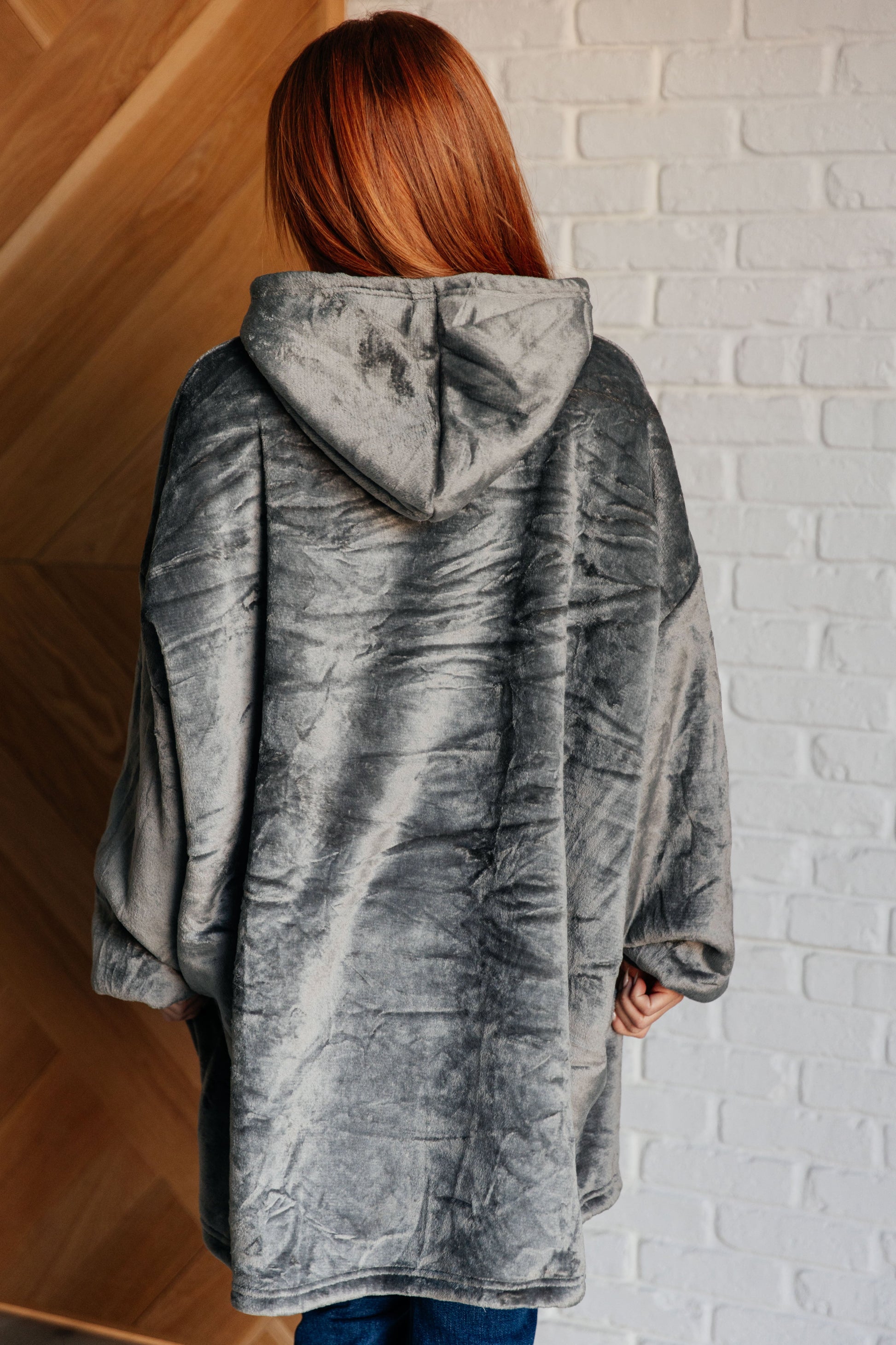 Oversized Velour Blanket Hoodie in Gray - KD Lane
