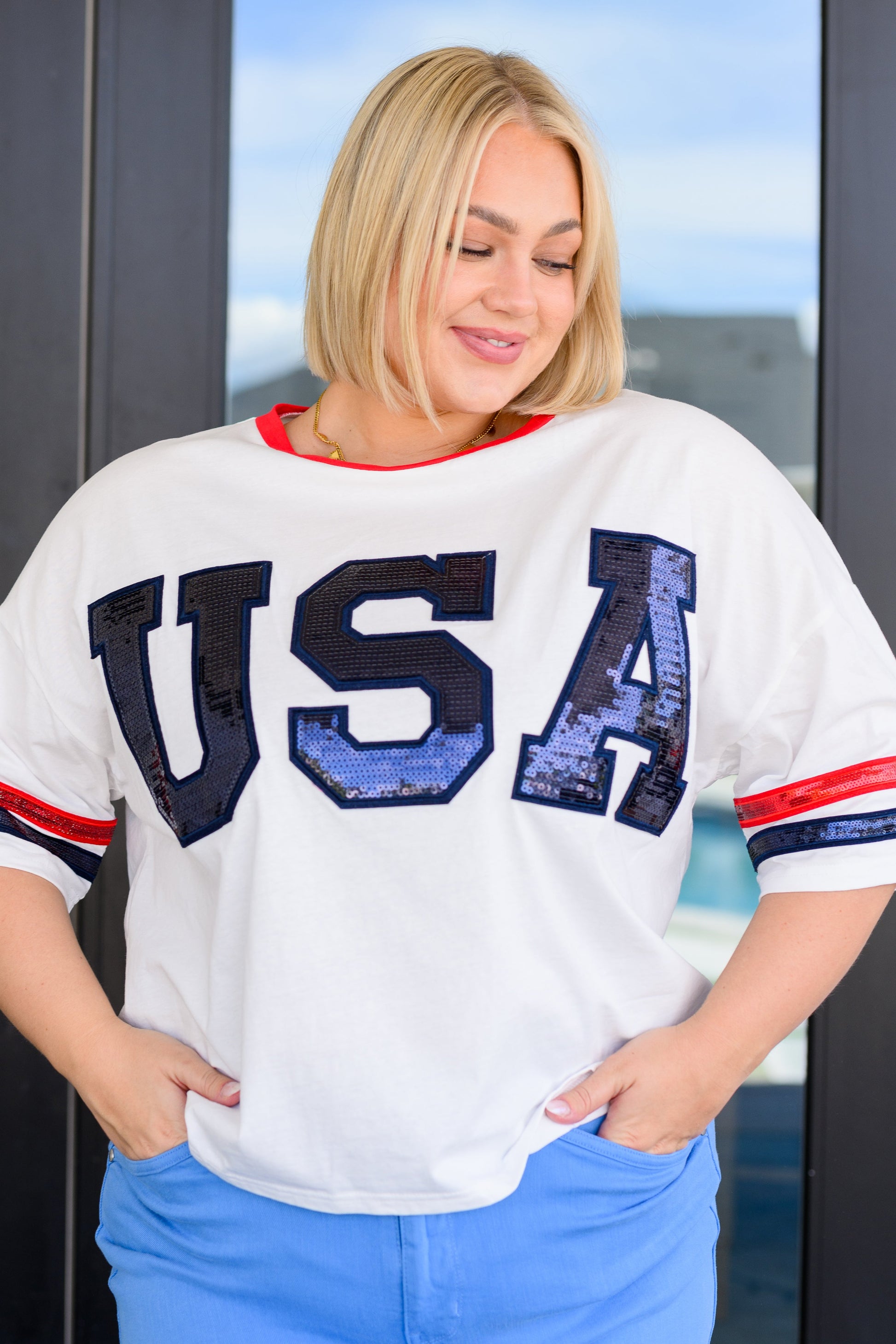 Party In The USA Drop Shoulder Top - KD Lane