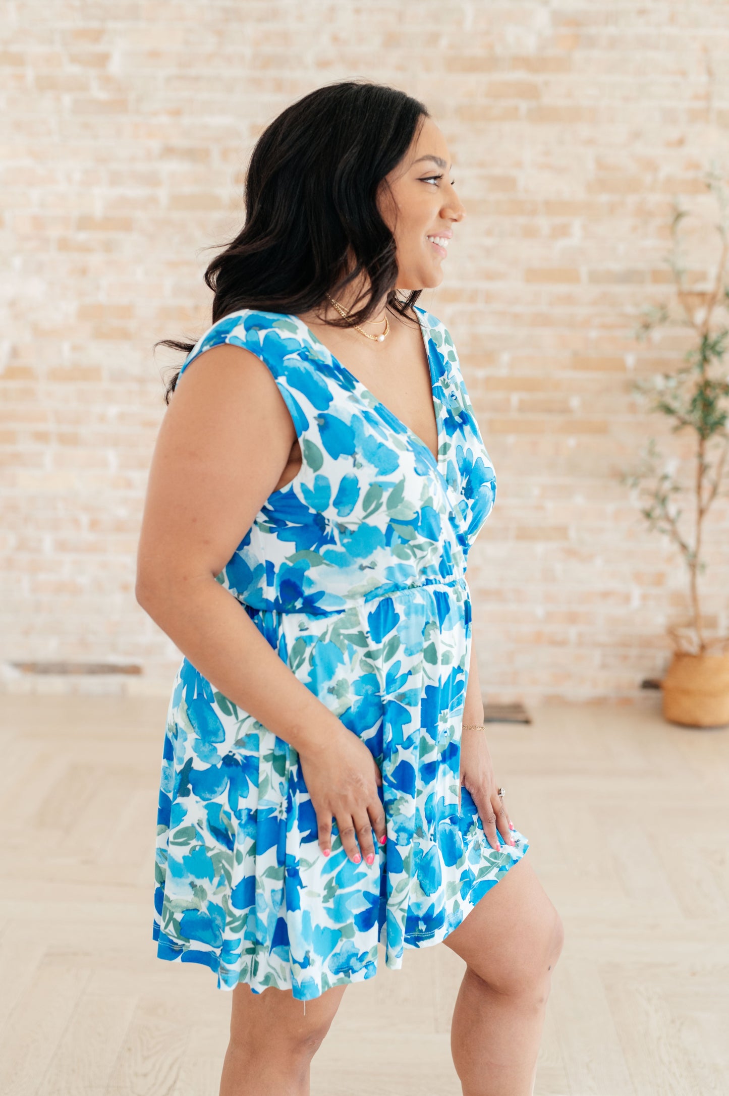 The Sun's Been Quite Kind V-Neck Dress in Blue - KD Lane